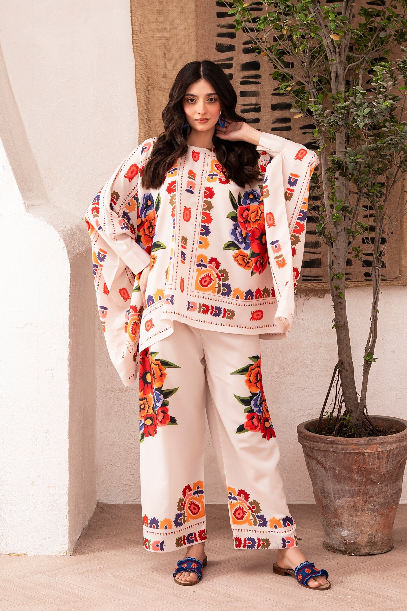 Cream Swiss Cotton Kaftan Set