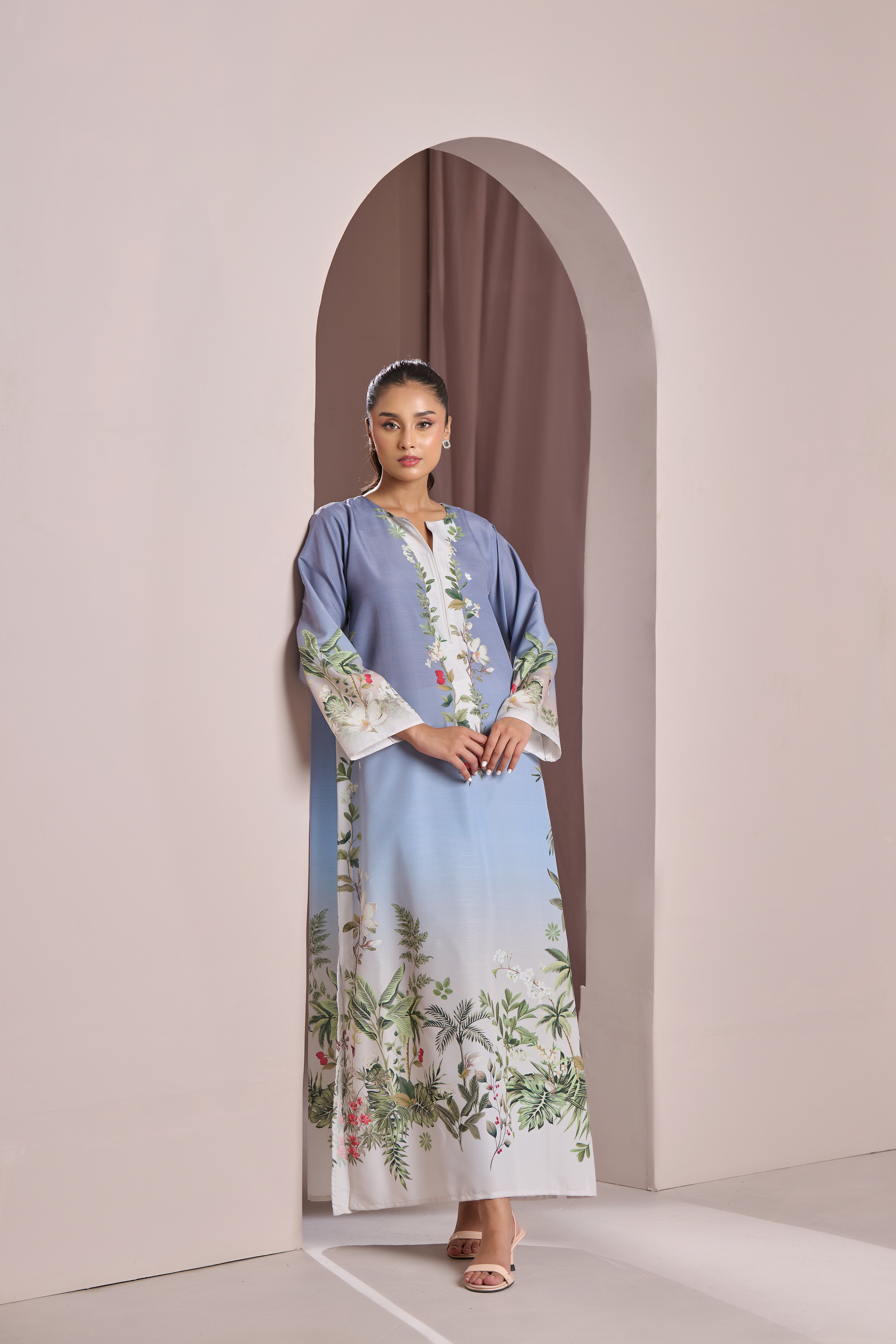 Bluish Tone Natural Crepe Kurta & Pant Set