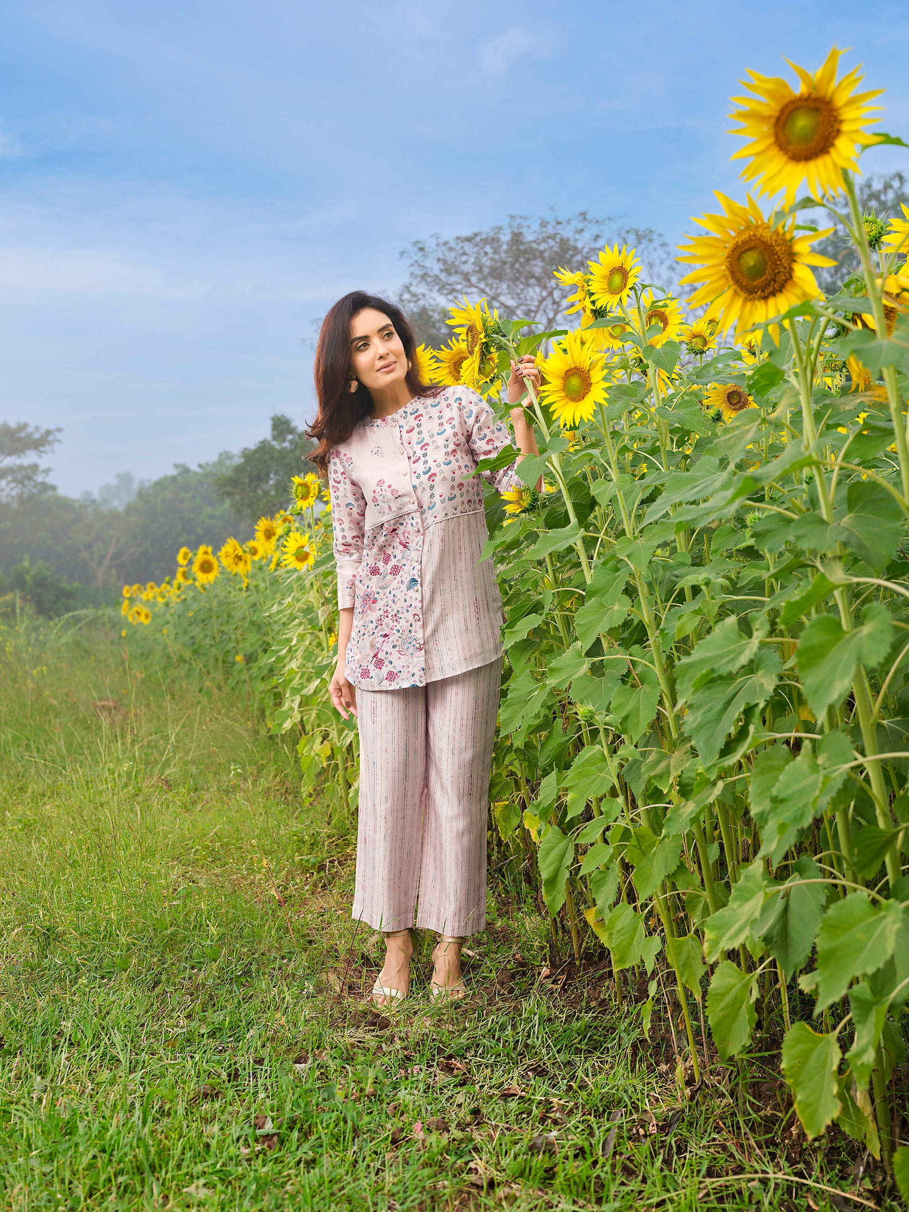 Soft Blush Pink Printed Chanderi Silk Co-ord Set