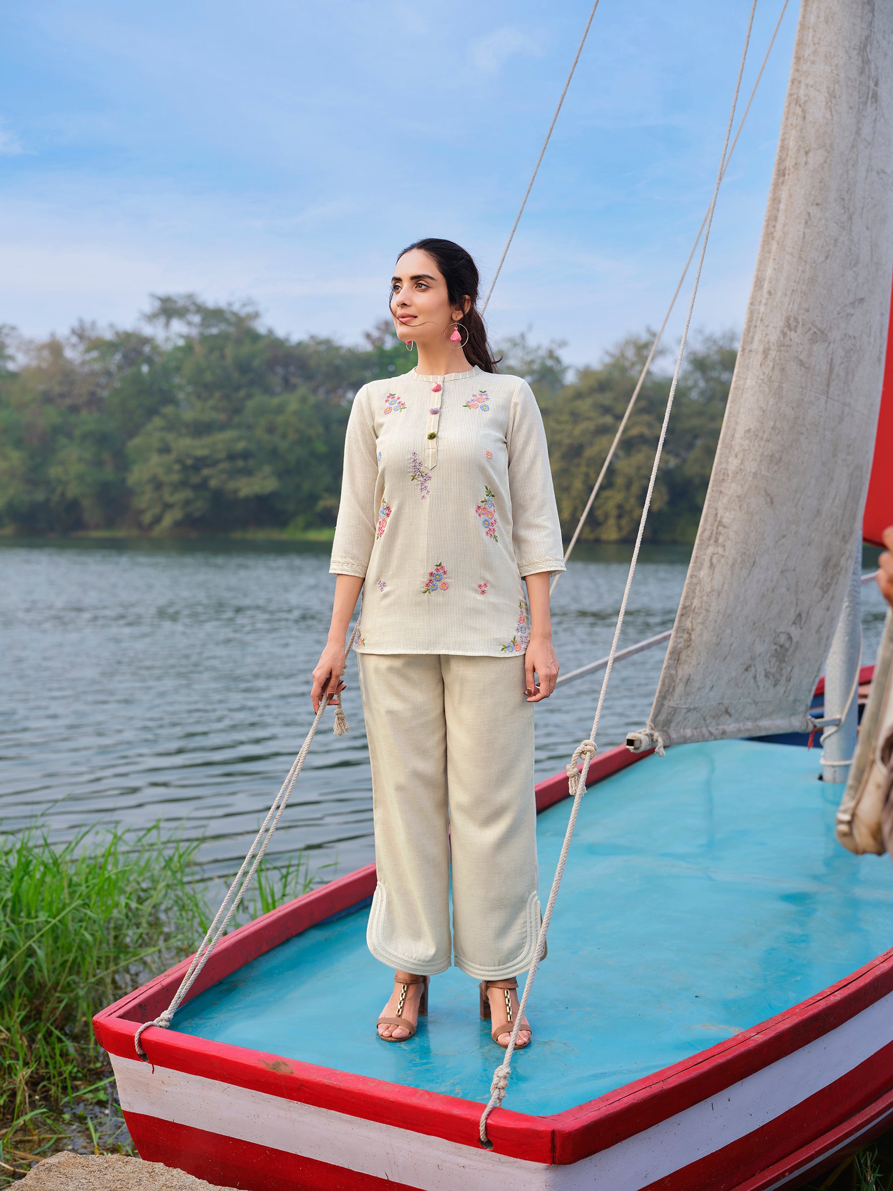 Off-White Embroidered Cotton Co-ord Set