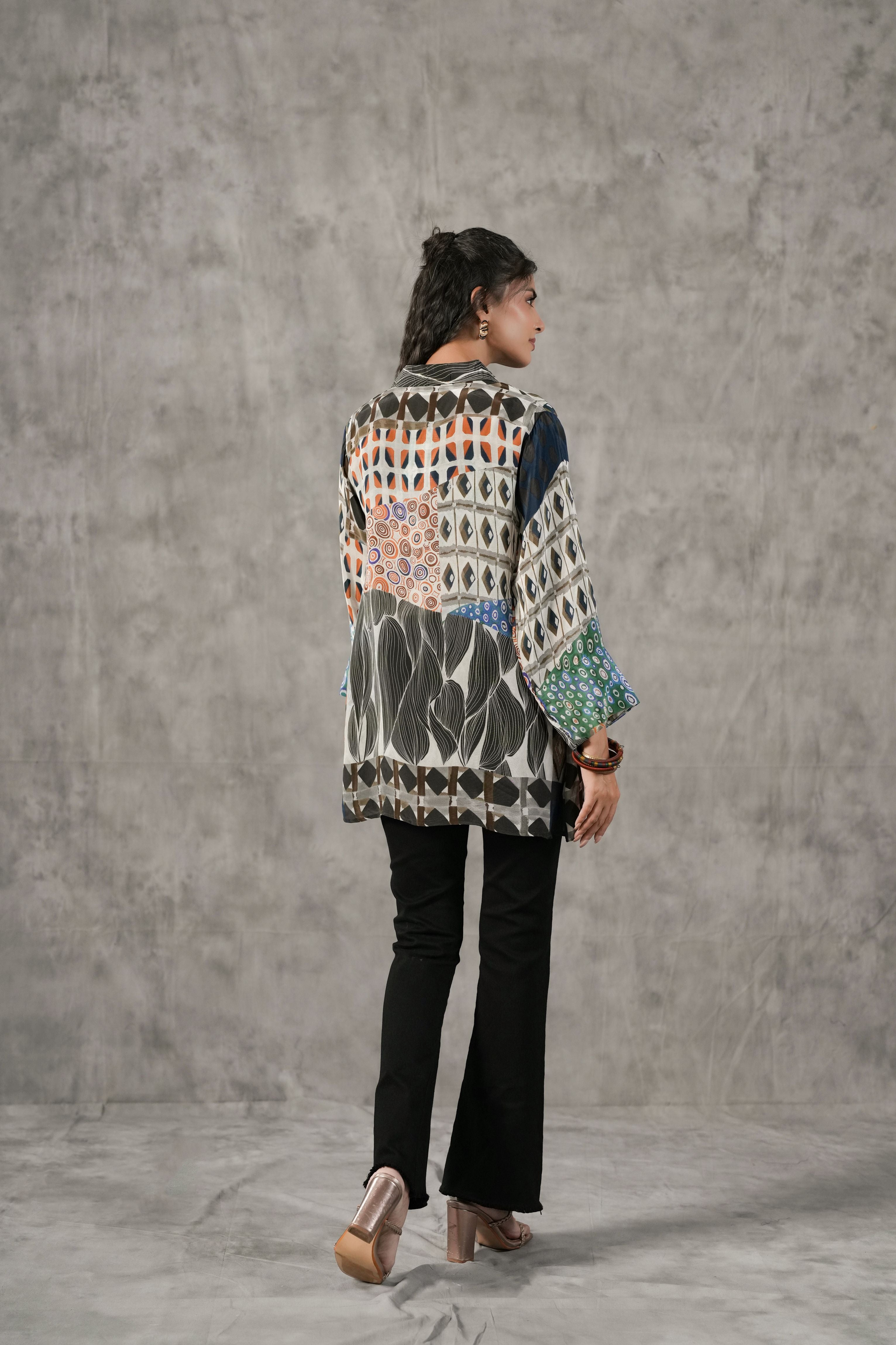 Onyx Black Printed Crepe Silk Shirt