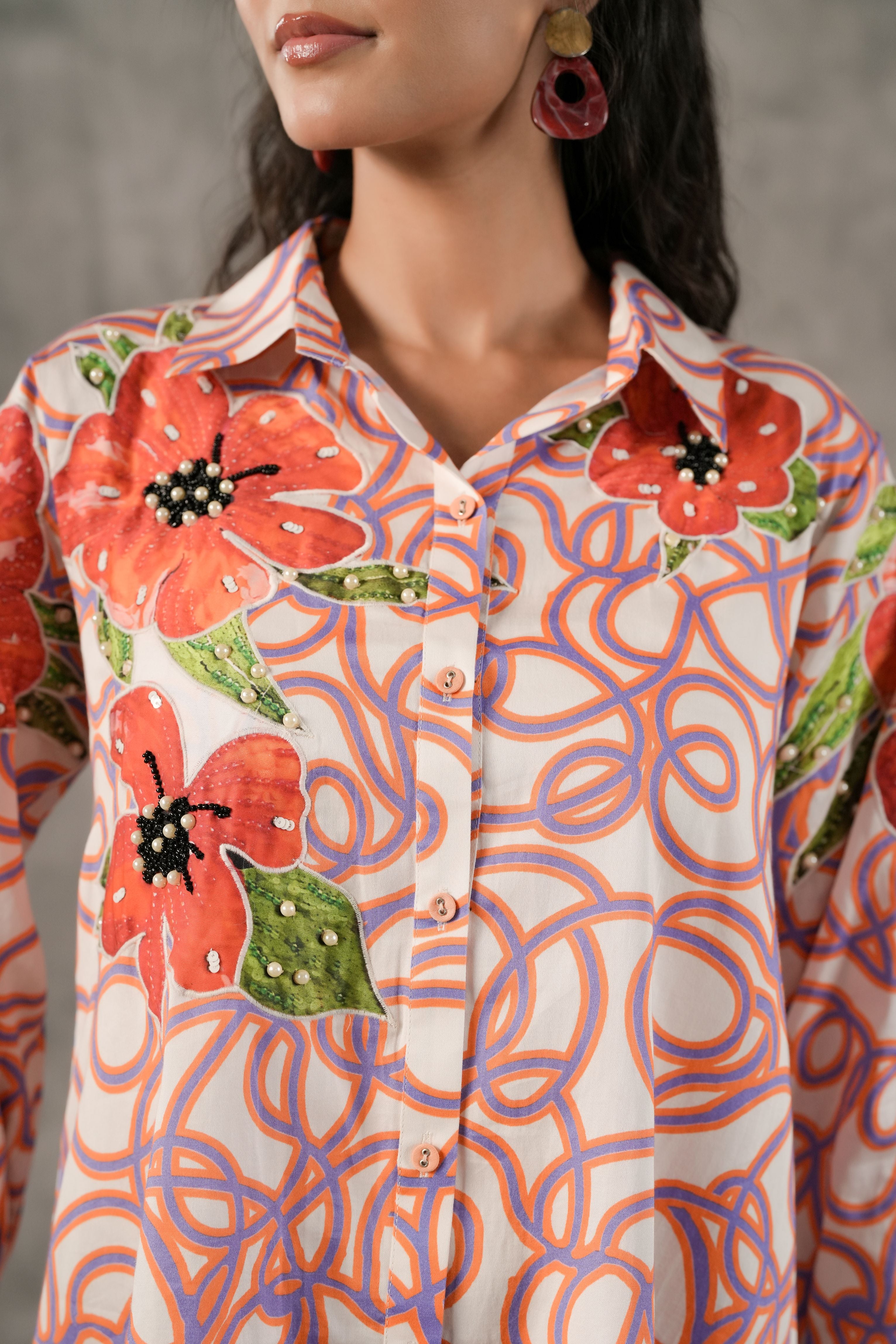 Blush Coral Swirl Printed Cotton Shirt