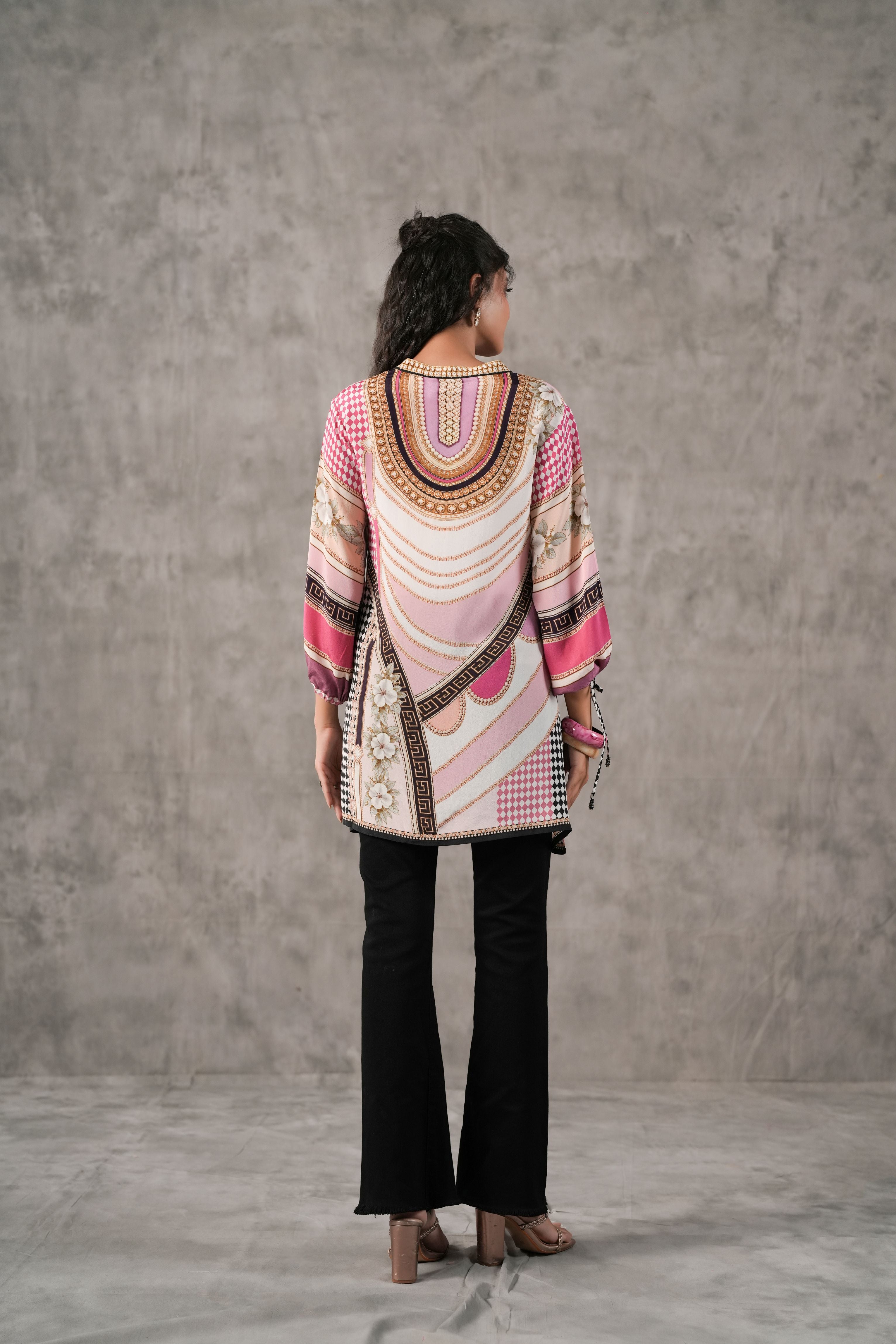 Baby Pink Printed Crepe Silk Tunic