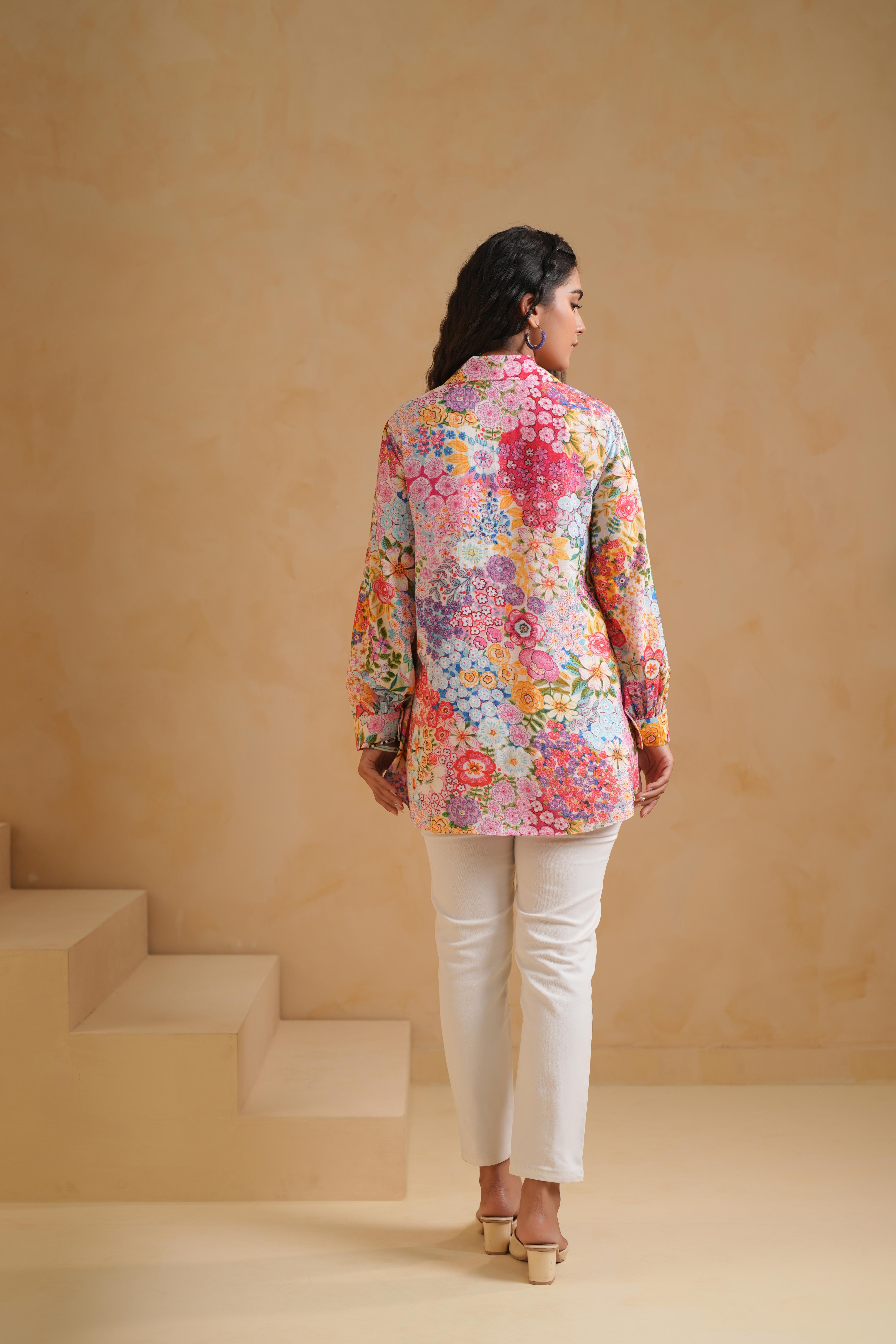 Soft Pink Printed Linen Top