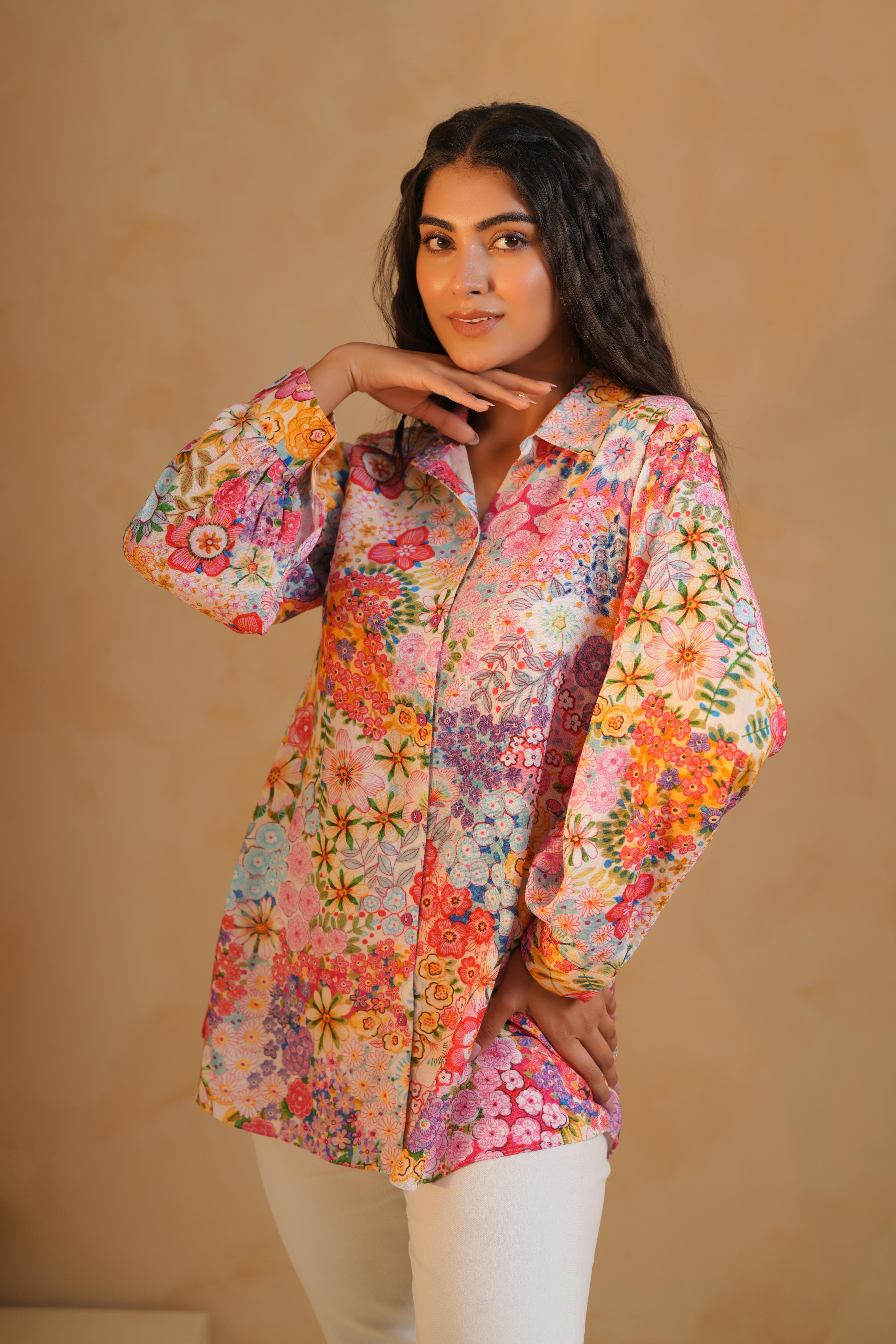 Soft Pink Printed Linen Top