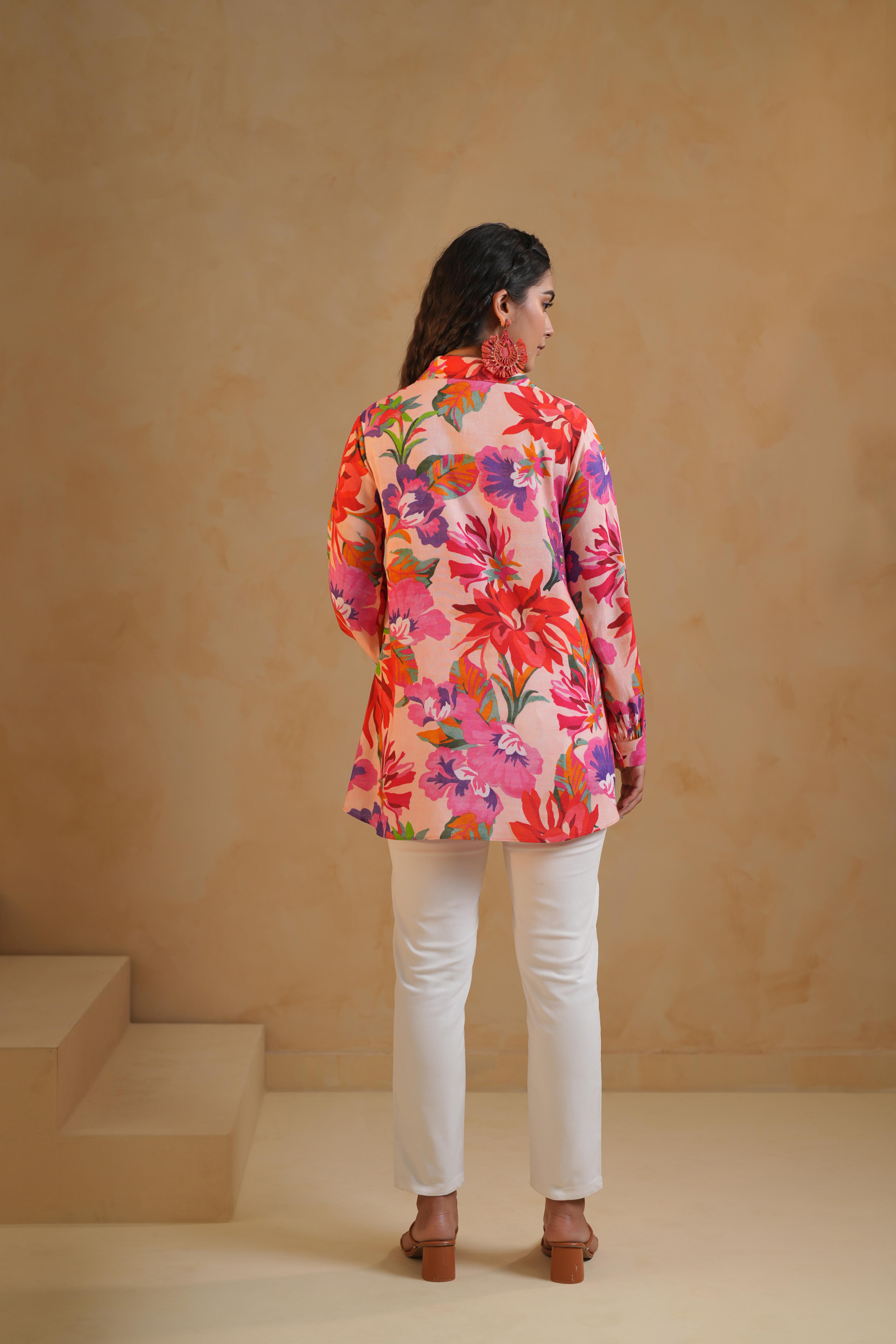 Light Pink Printed Linen Top