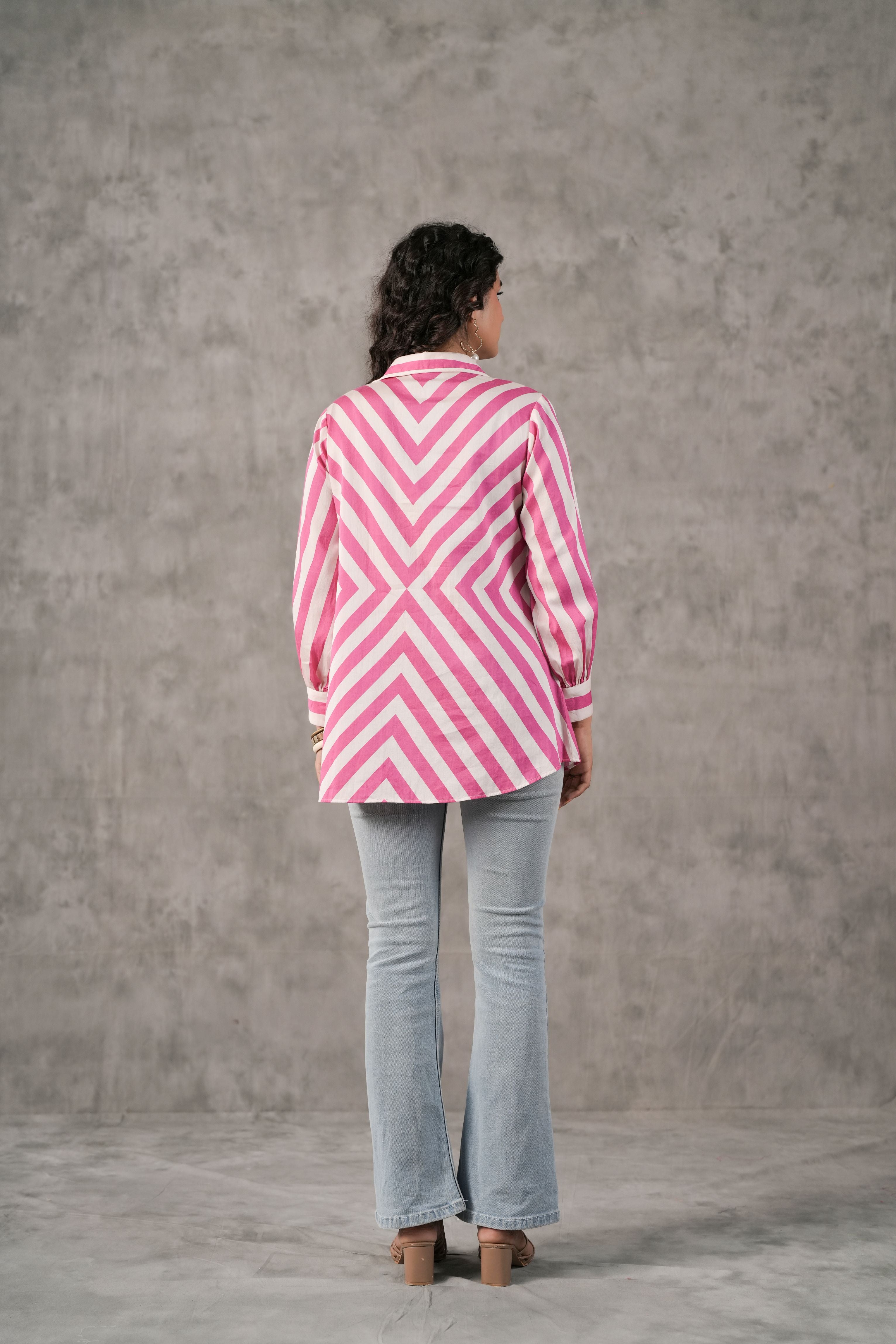 Pink Striped Printed Cotton Shirt