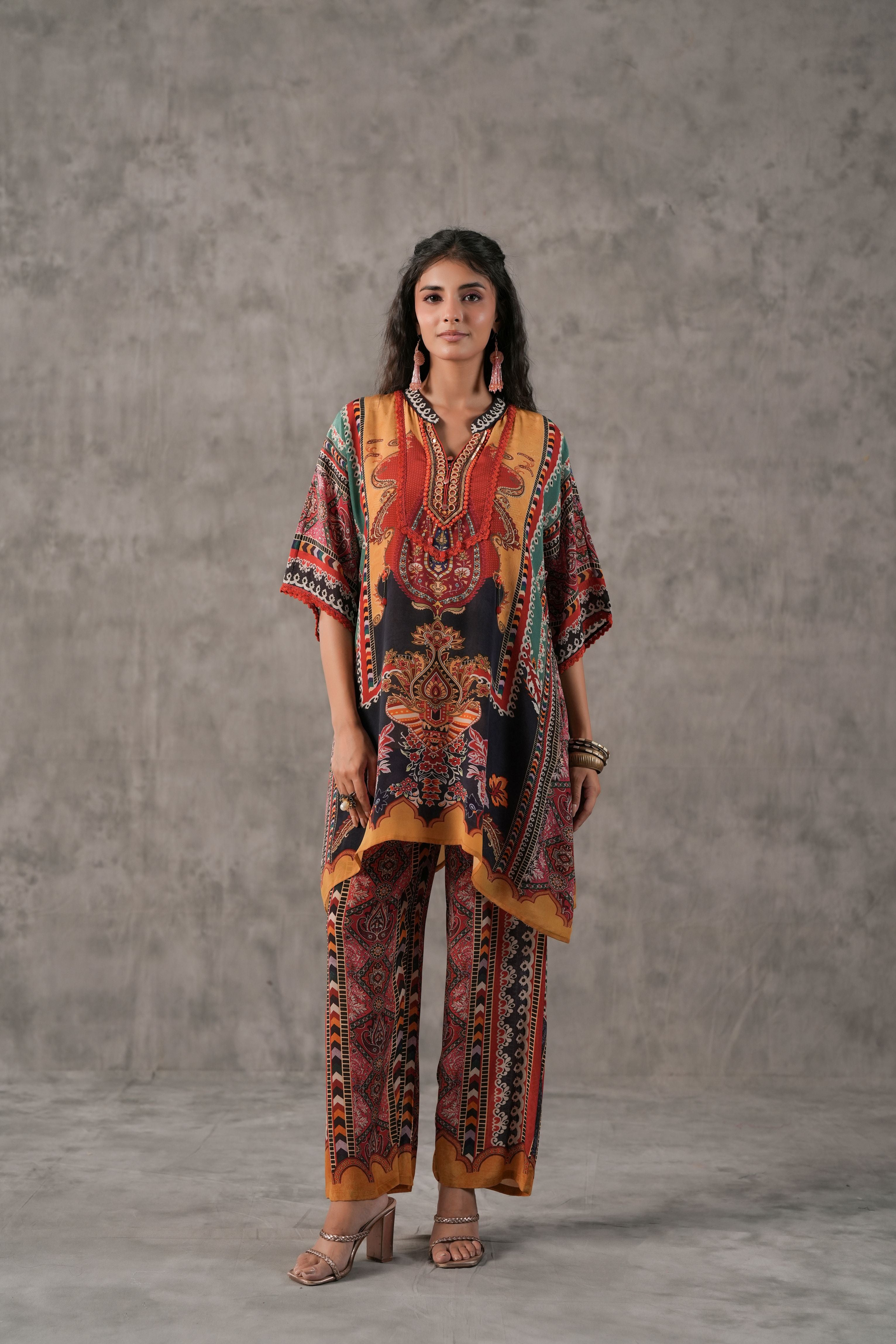 Traditional Rust Embelllished Crepe Silk Co-Ord Set