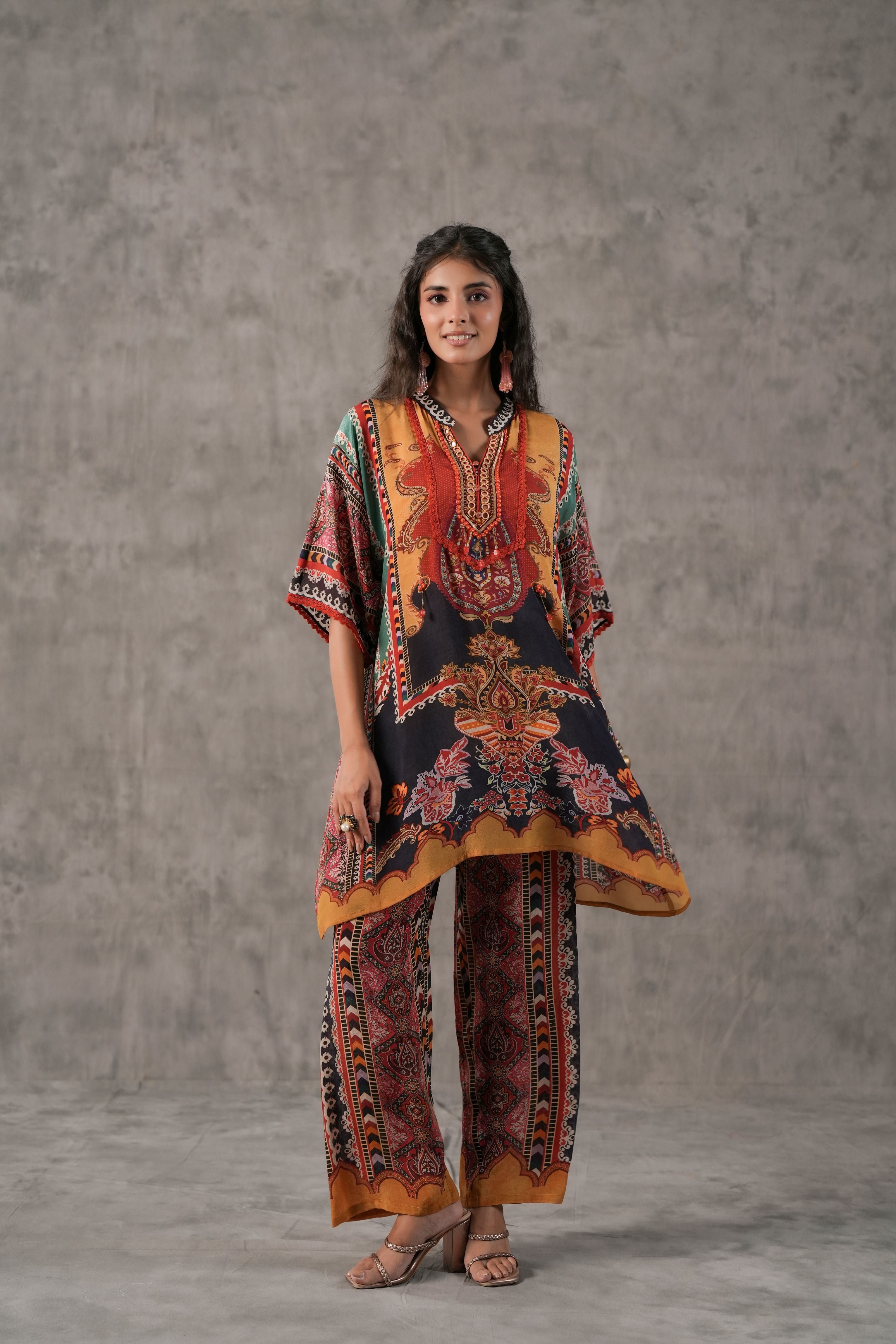Traditional Rust Embelllished Crepe Silk Co-Ord Set