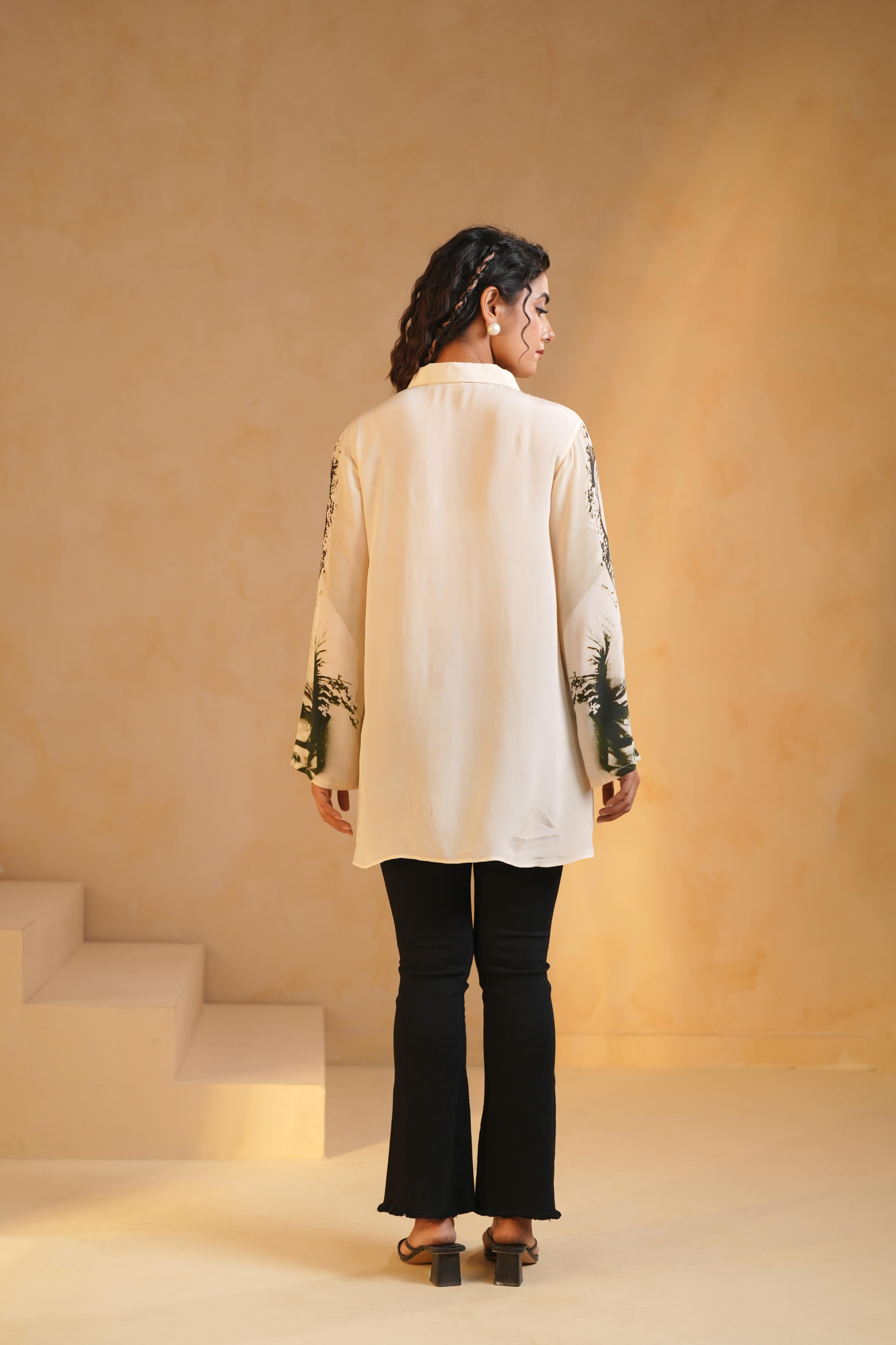 Classic White Printed Viscose Crepe Top