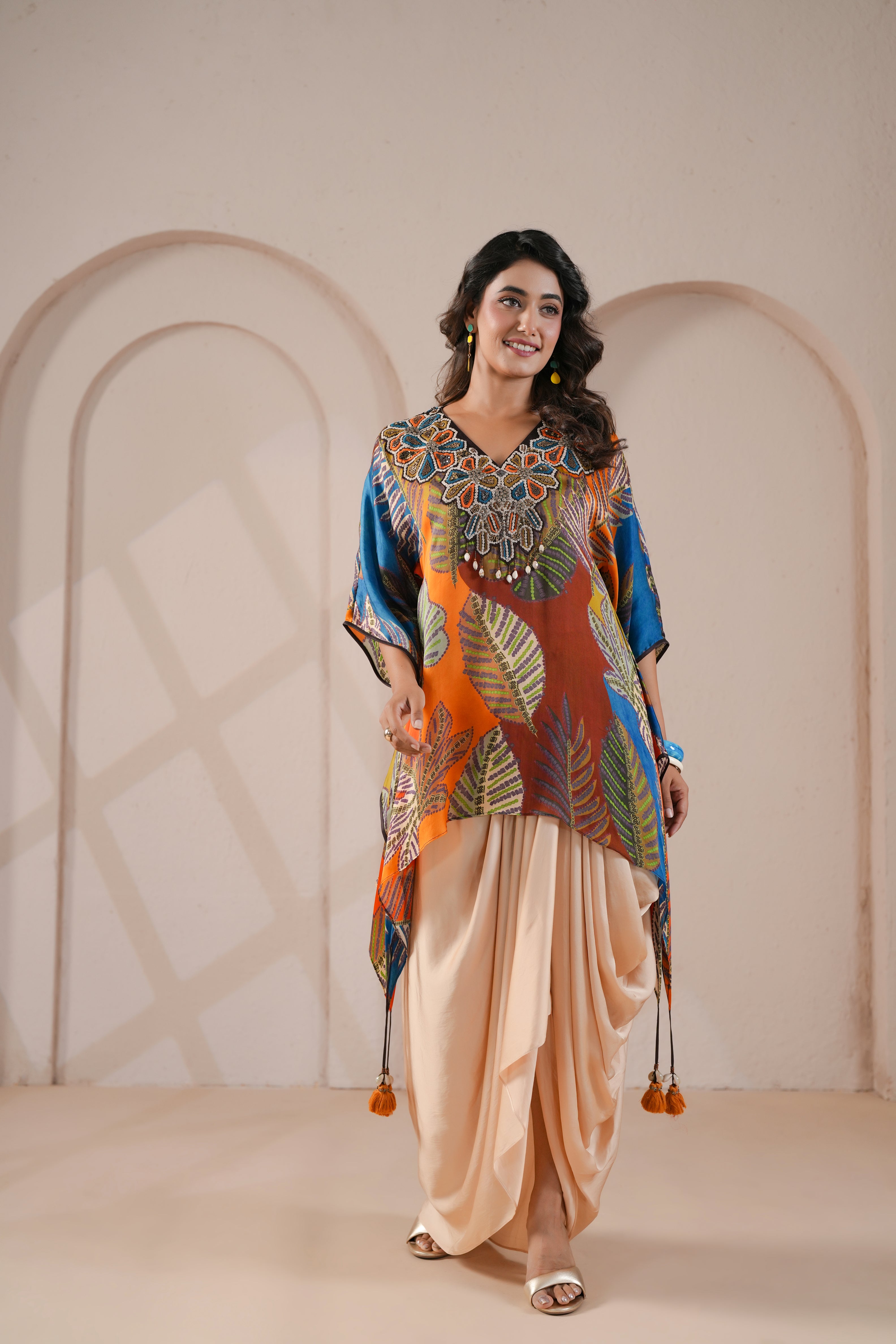 Multi-Tropical Printed Modal Silk Dhoti Set