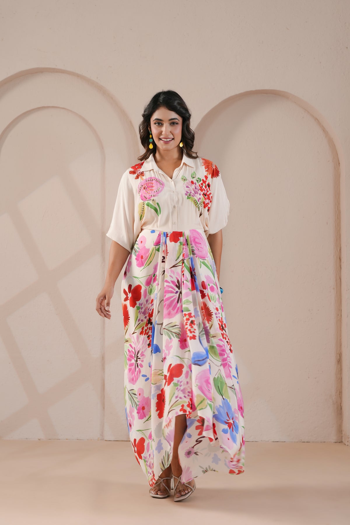 Floral Printed Viscose Crepe Silk Dress