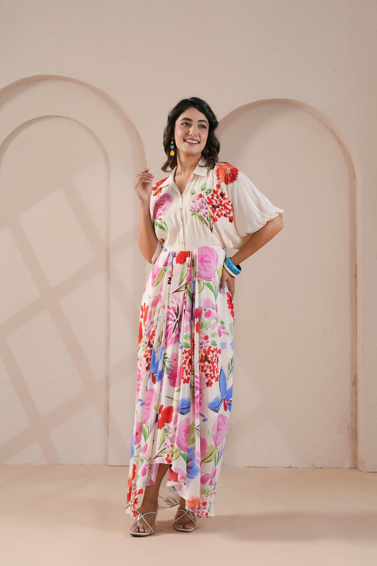 Floral Printed Viscose Crepe Silk Dress