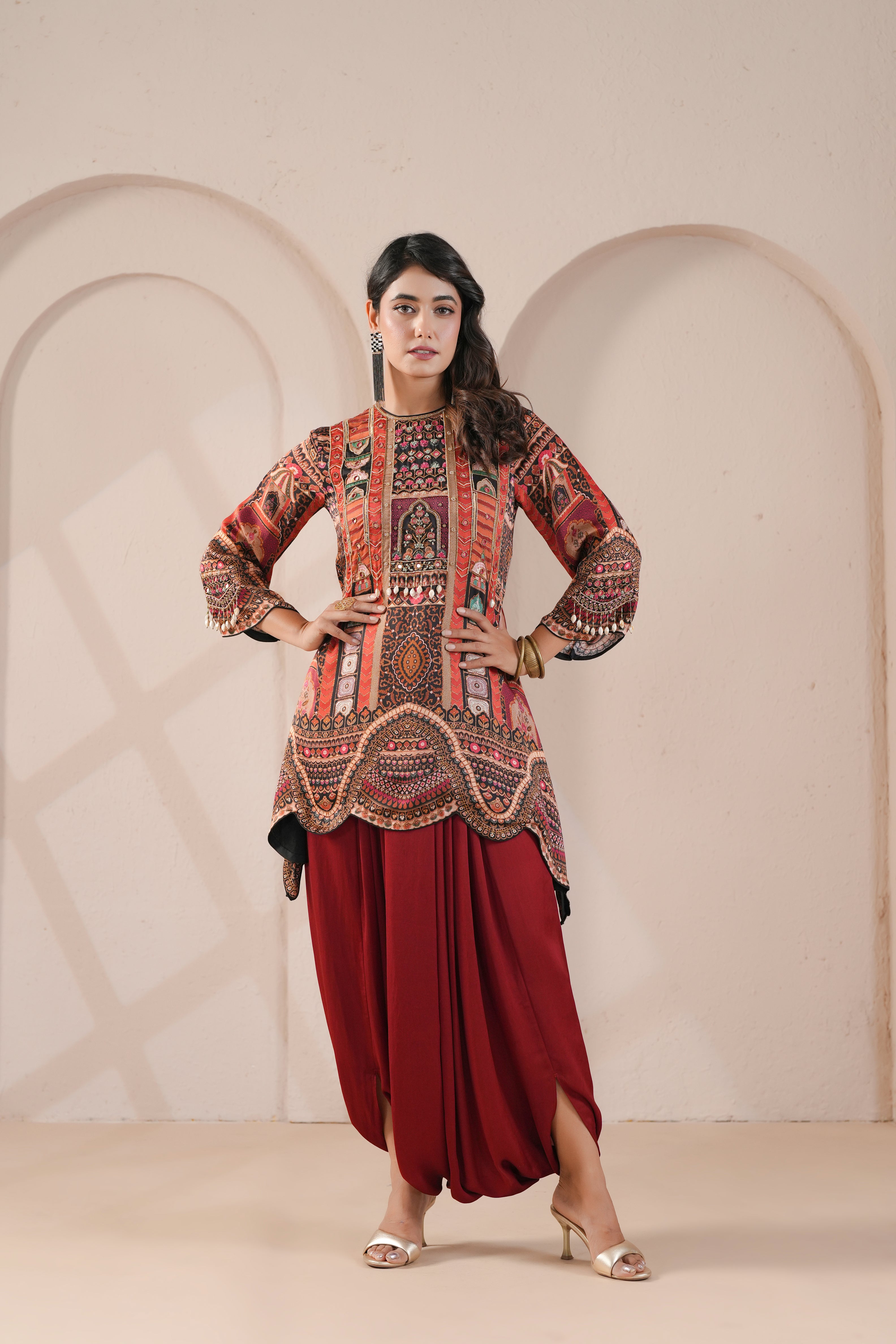 Crimson printed Modal Silk Co-Ord Set