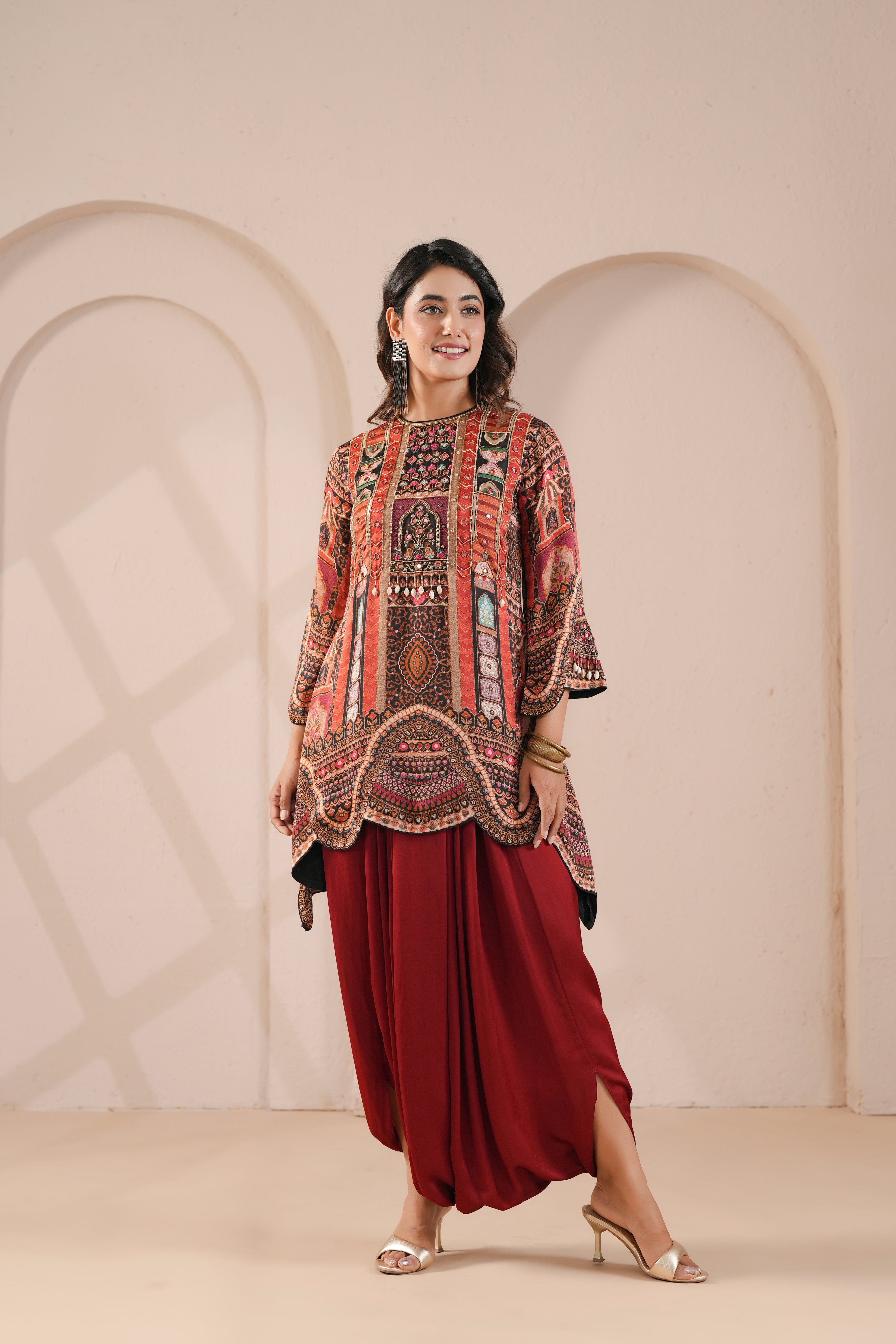 Crimson printed Modal Silk Co-Ord Set