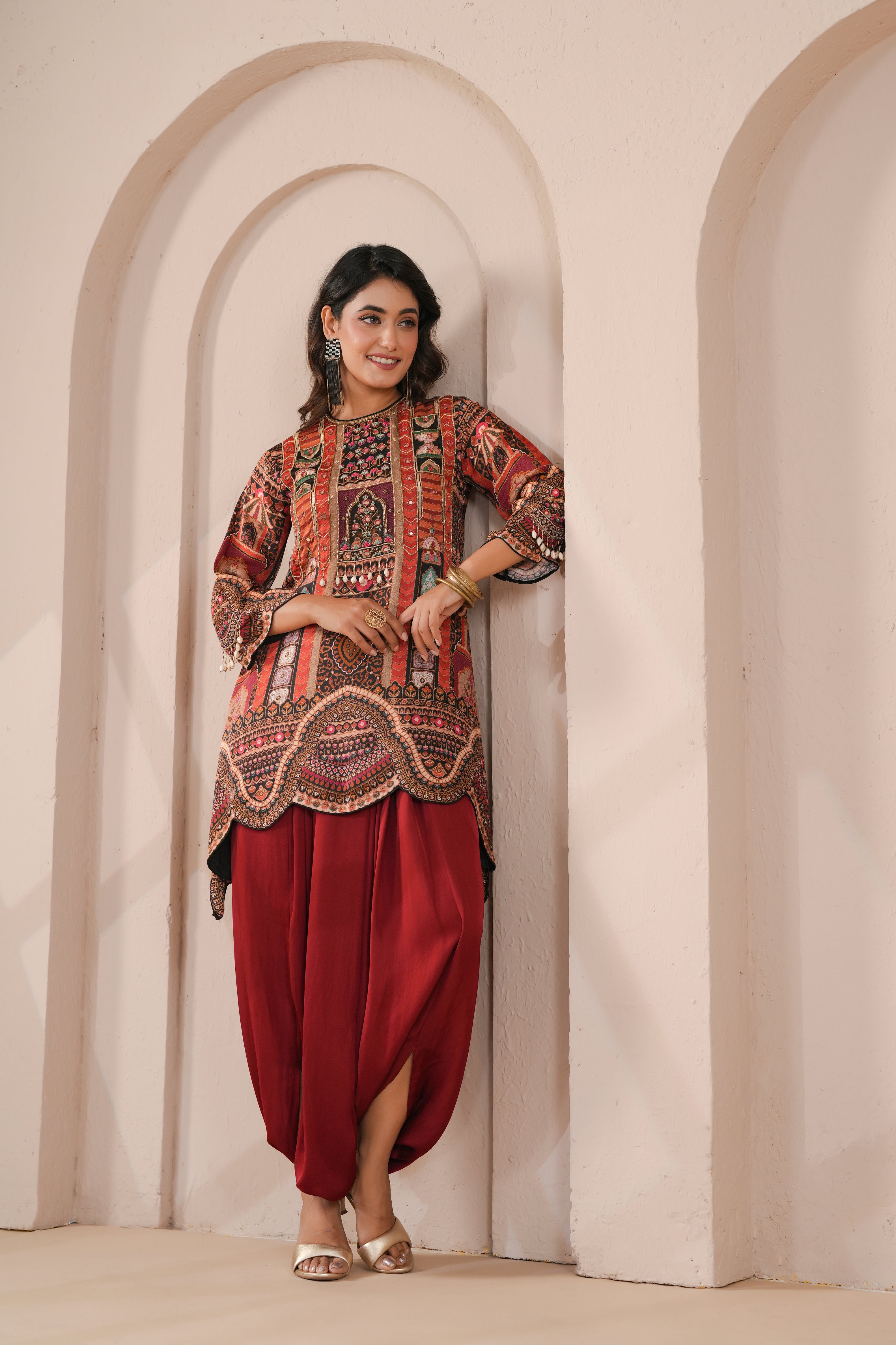 Crimson printed Modal Silk Co-Ord Set