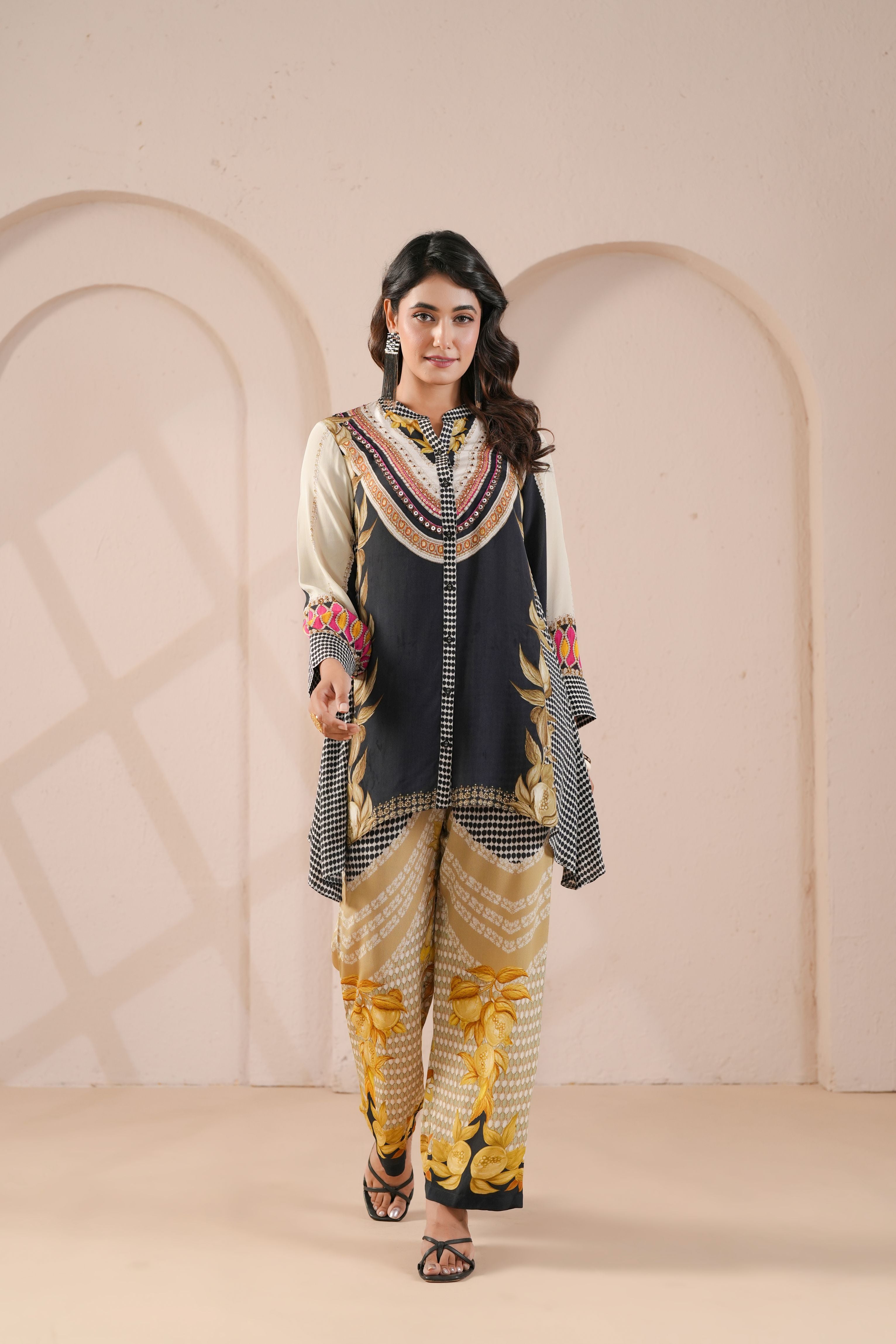 Charcoal Black Embelllished Crepe Silk Co-Ord Set