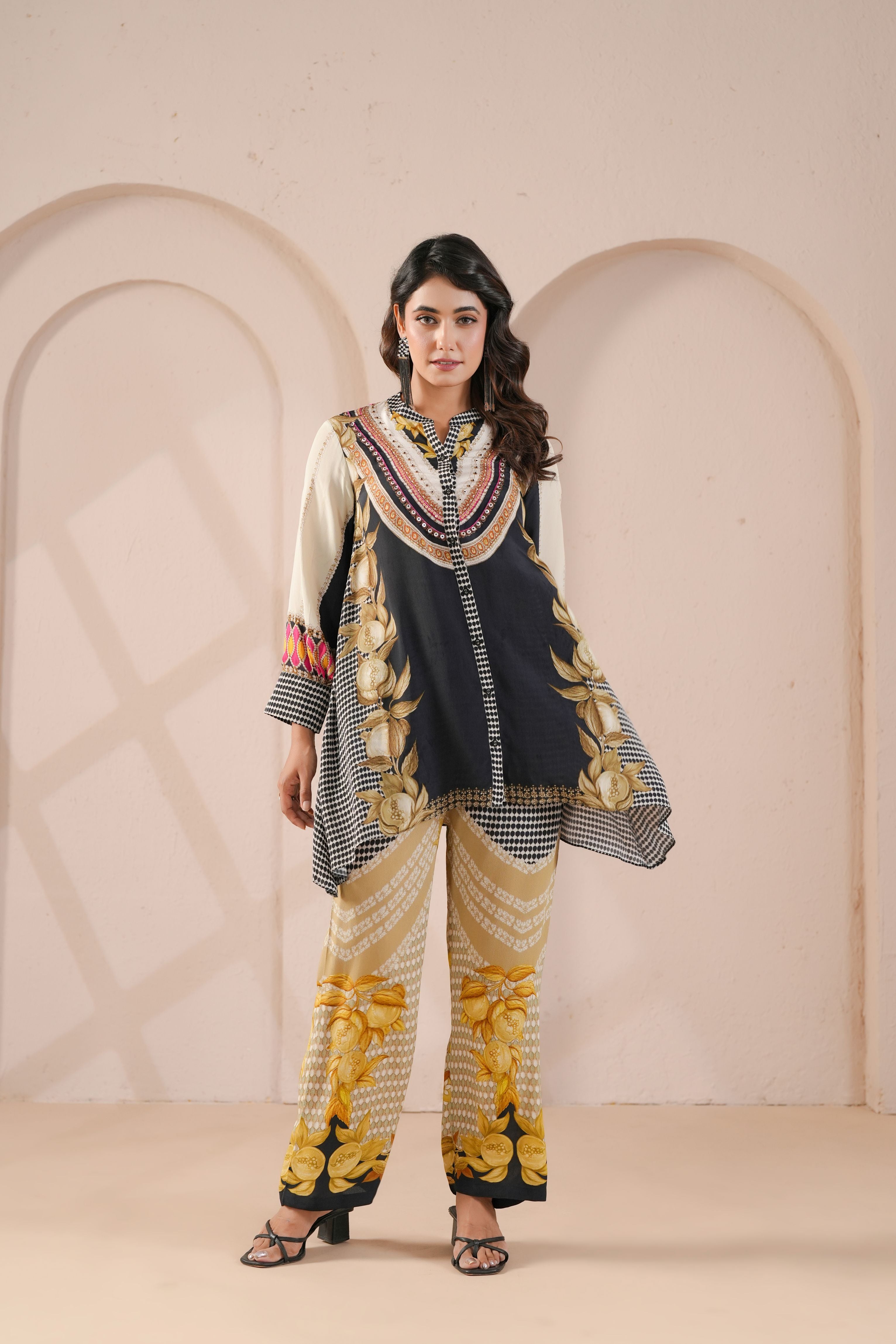 Charcoal Black Embelllished Crepe Silk Co-Ord Set