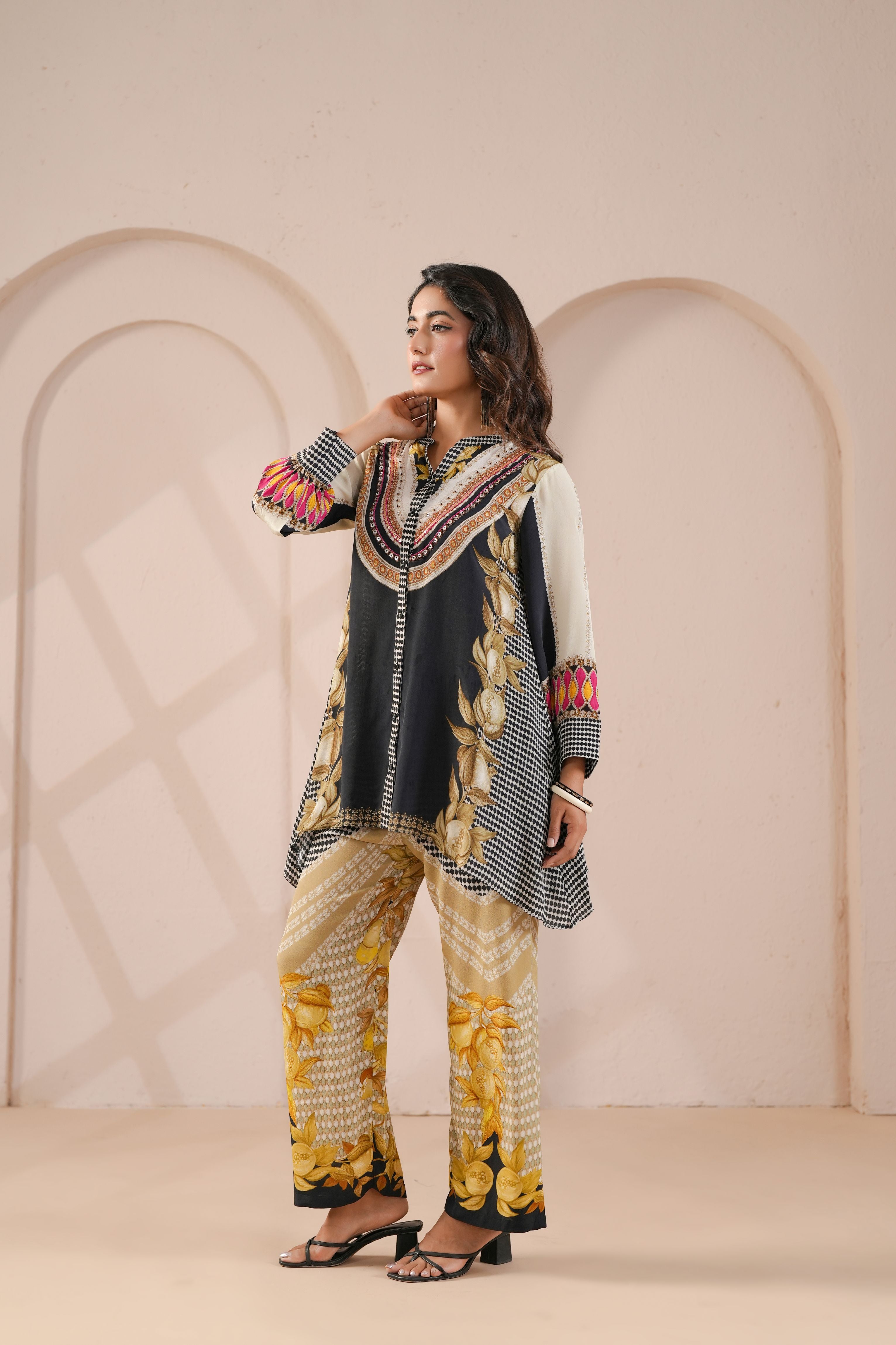 Charcoal Black Embelllished Crepe Silk Co-Ord Set