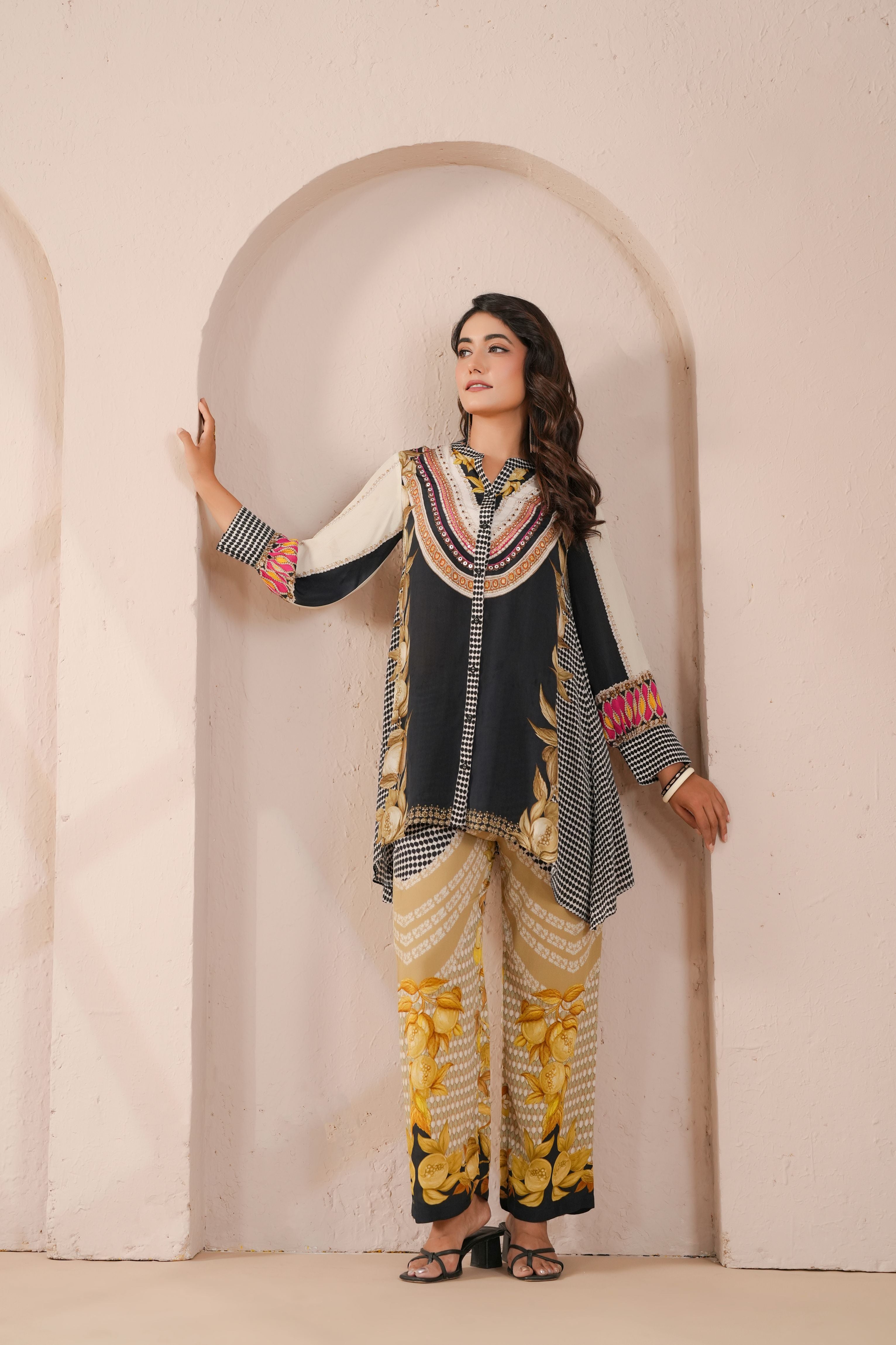 Charcoal Black Embelllished Crepe Silk Co-Ord Set