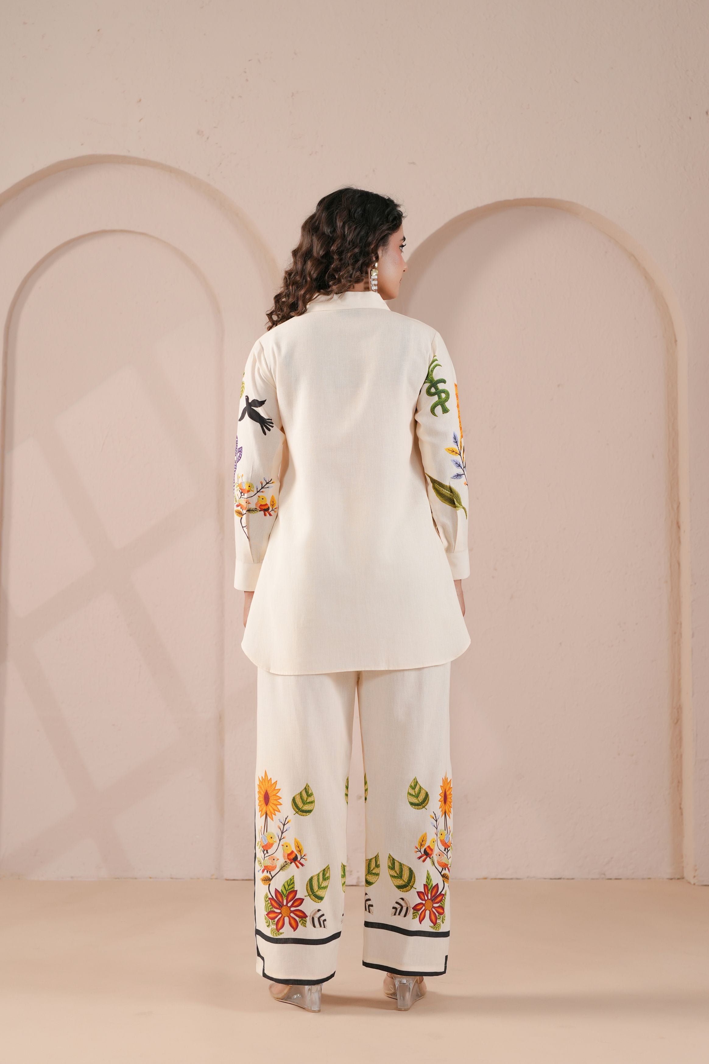 Porcelain White Embroidered Linen Co-Ord Set