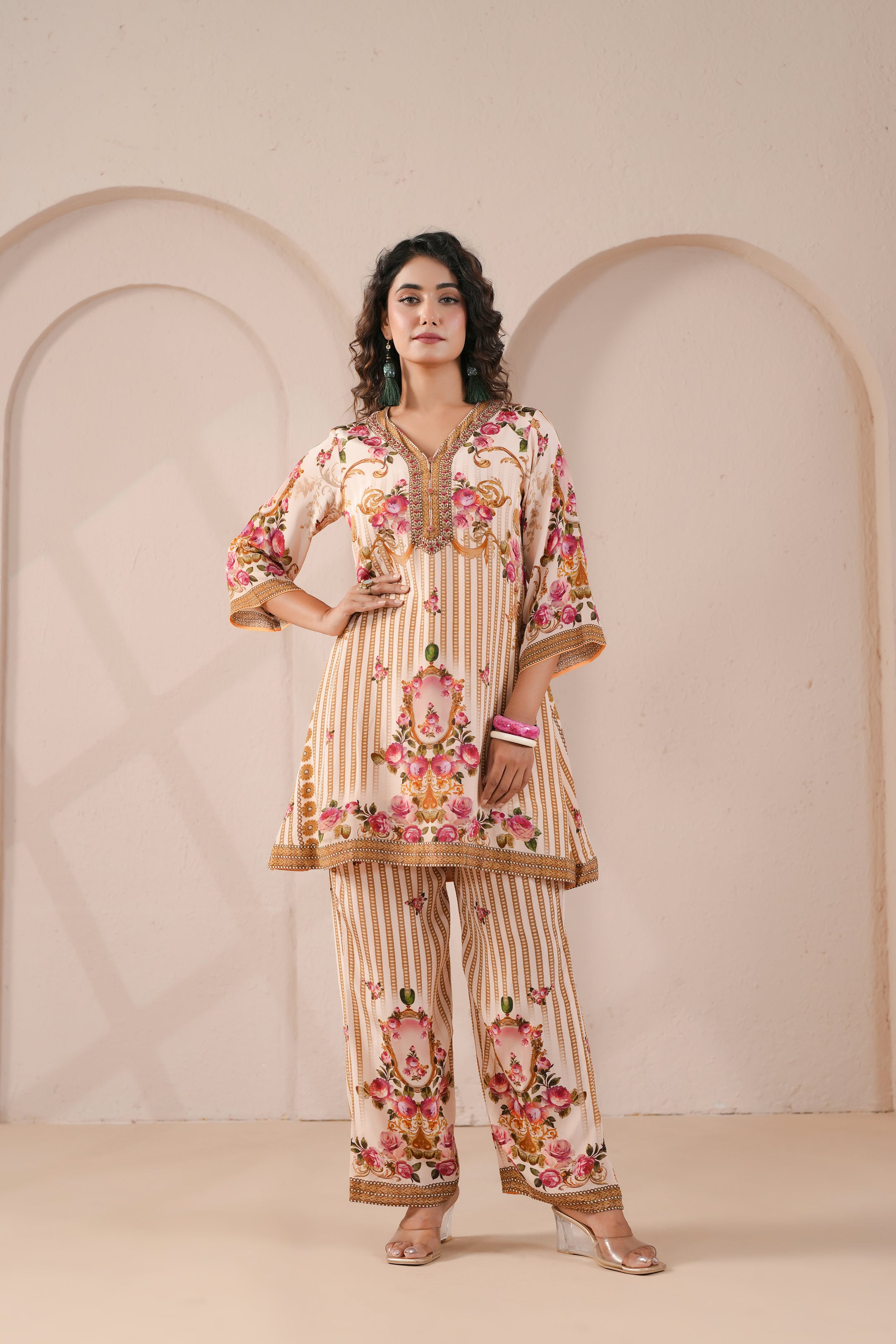 Ivory Rose Printed Crepe Silk Kurta Set