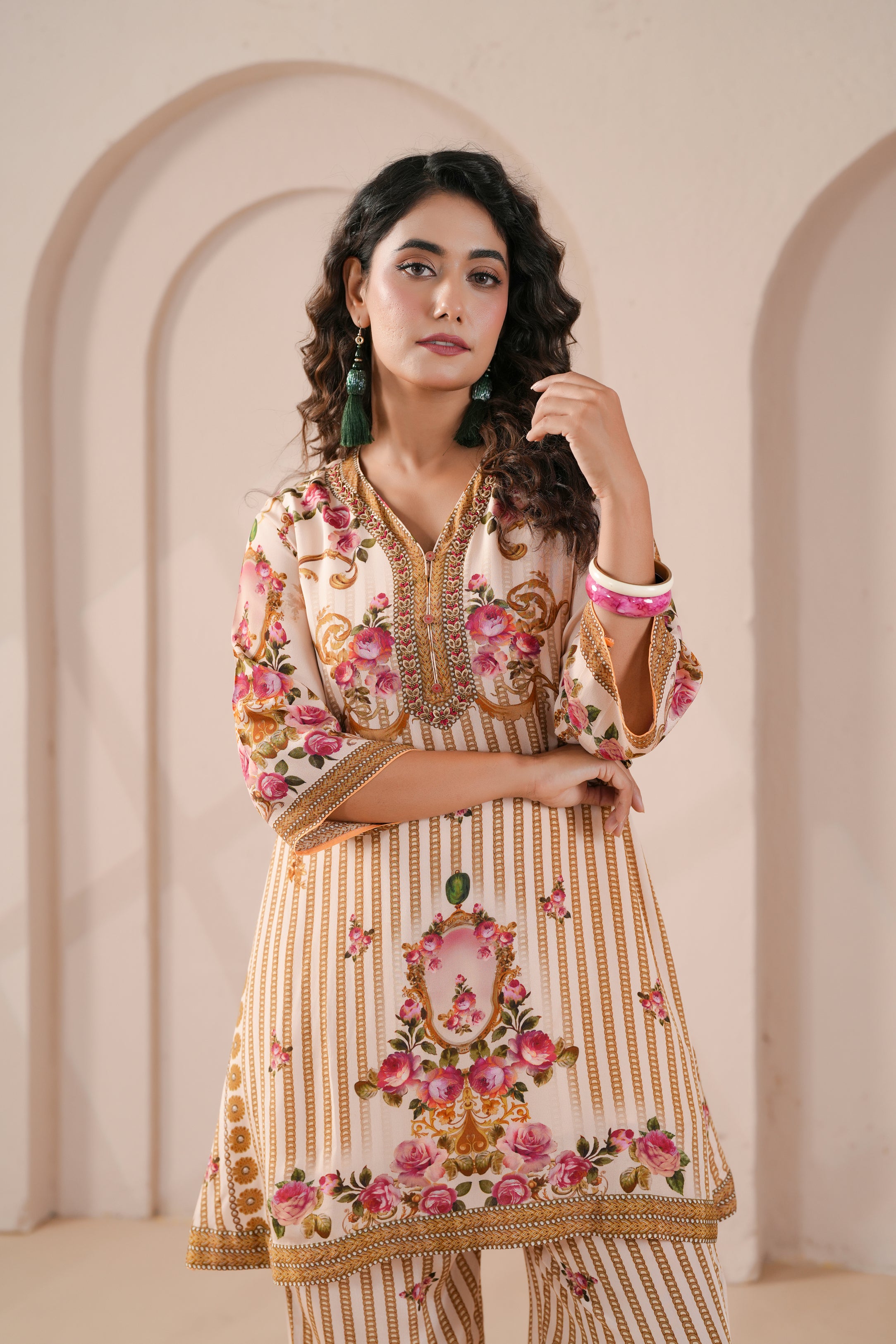 Ivory Rose Printed Crepe Silk Kurta Set