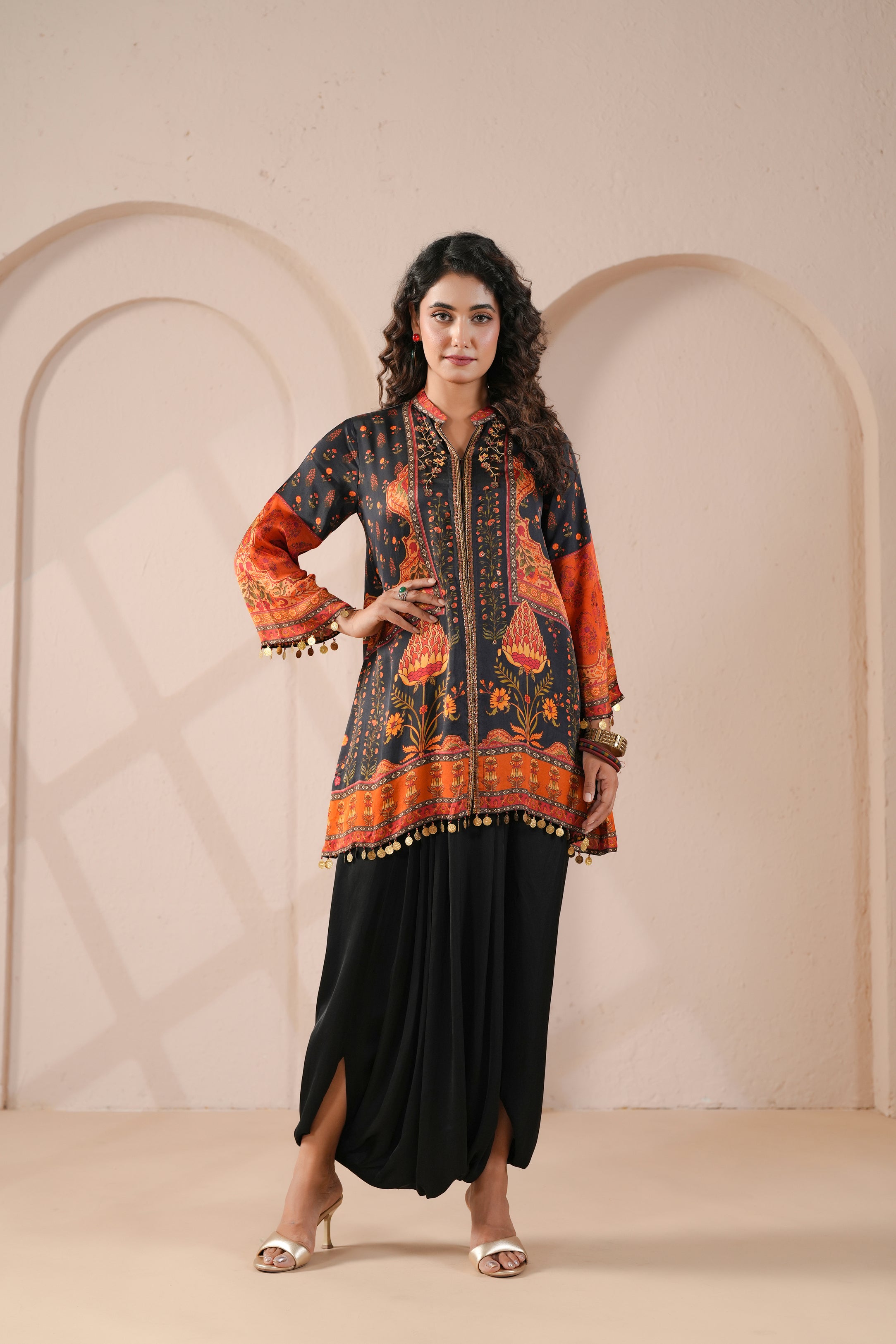 Rust Botanical Printed Modal Silk Co-Ord Set