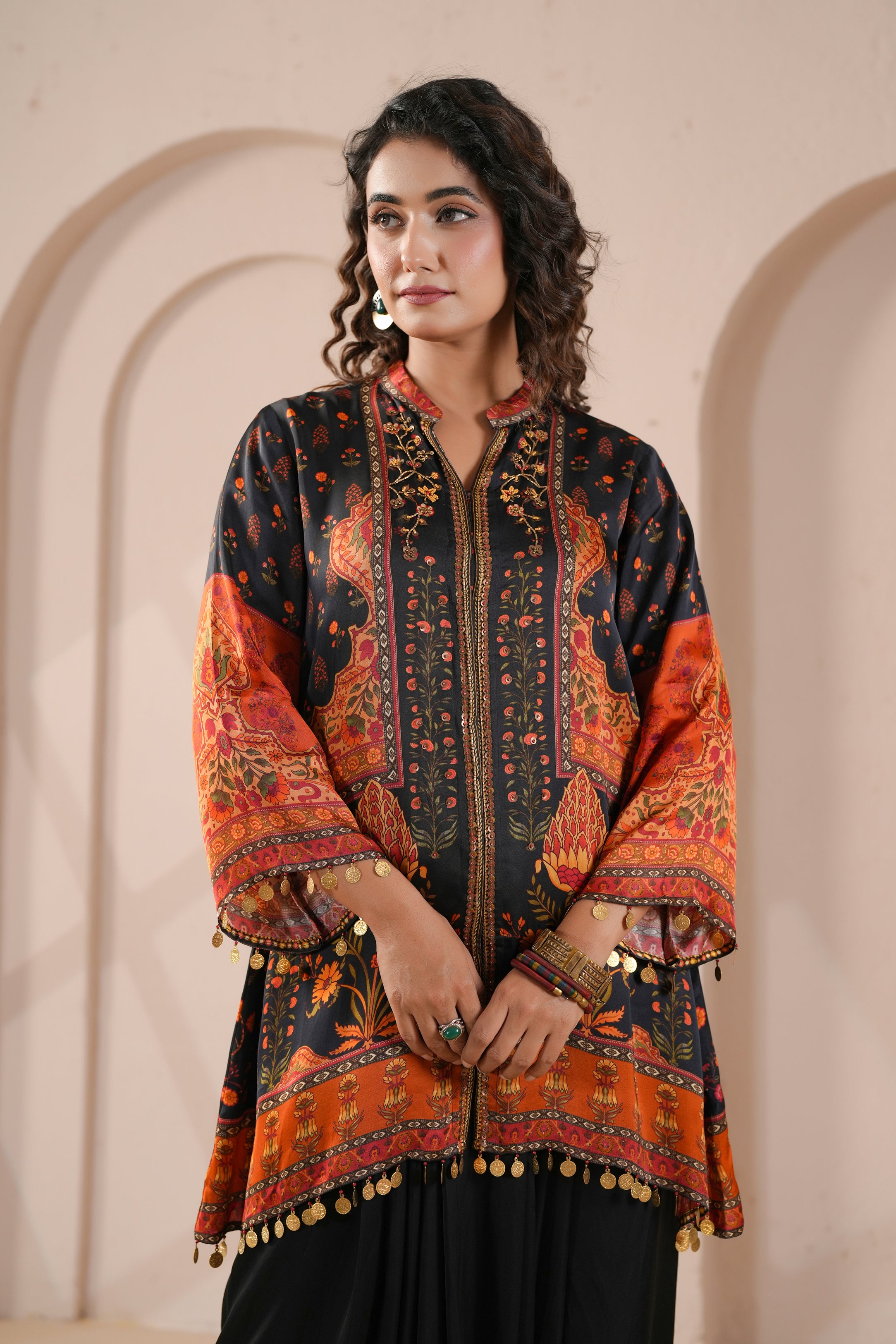 Rust Botanical Printed Modal Silk Co-Ord Set