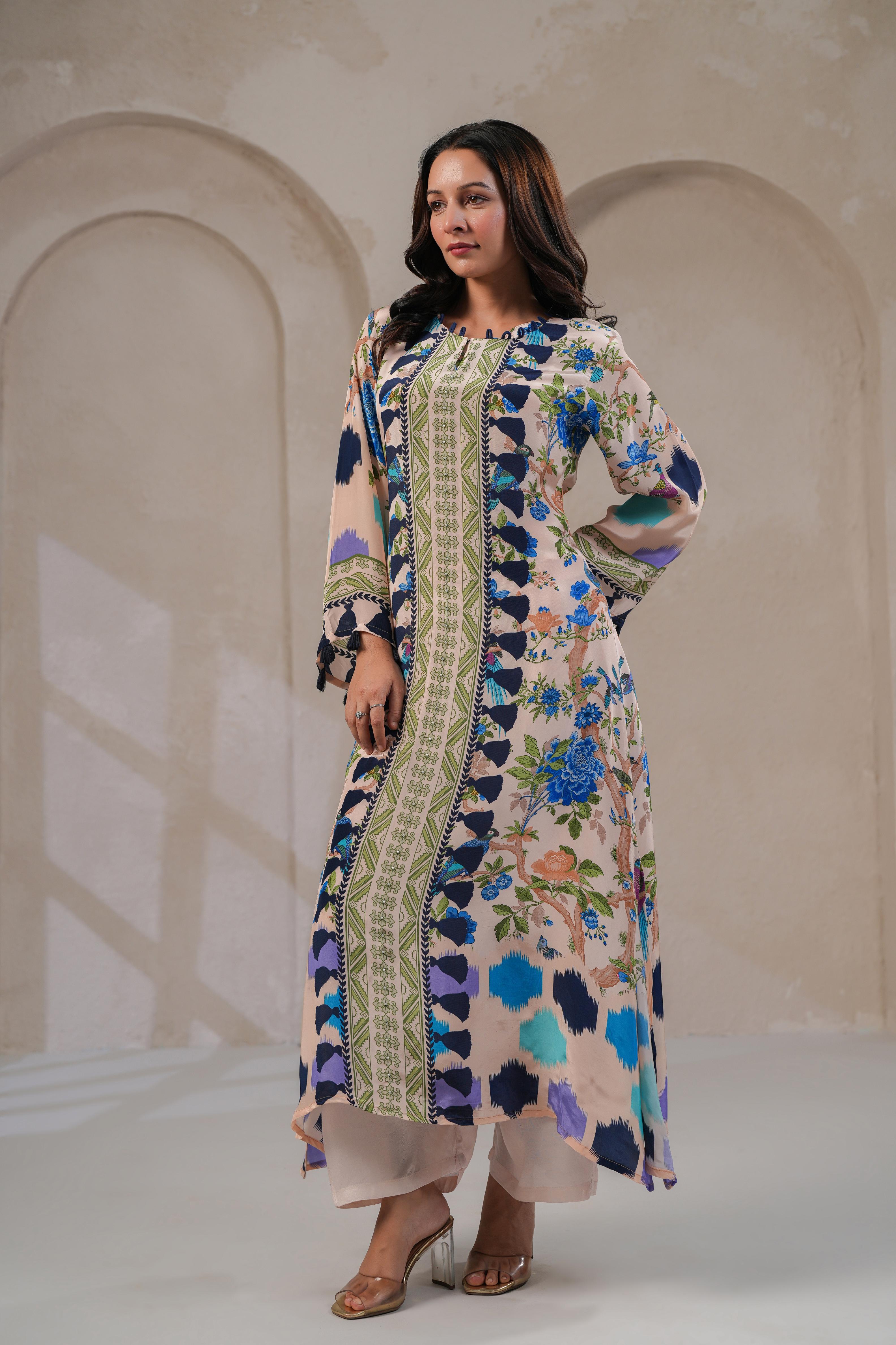 Blush Nude Botanical Kurta Set