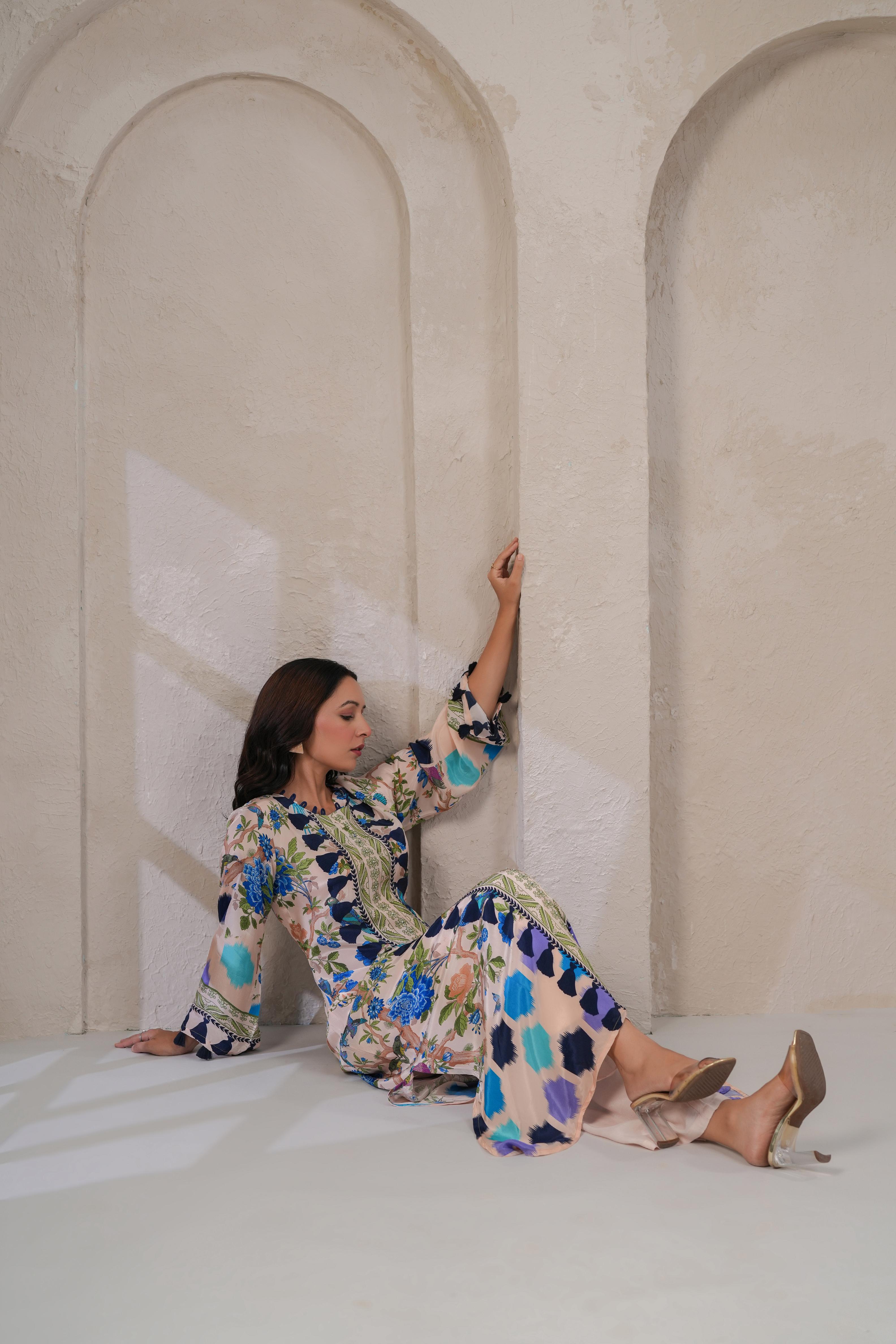 Blush Nude Botanical Kurta Set