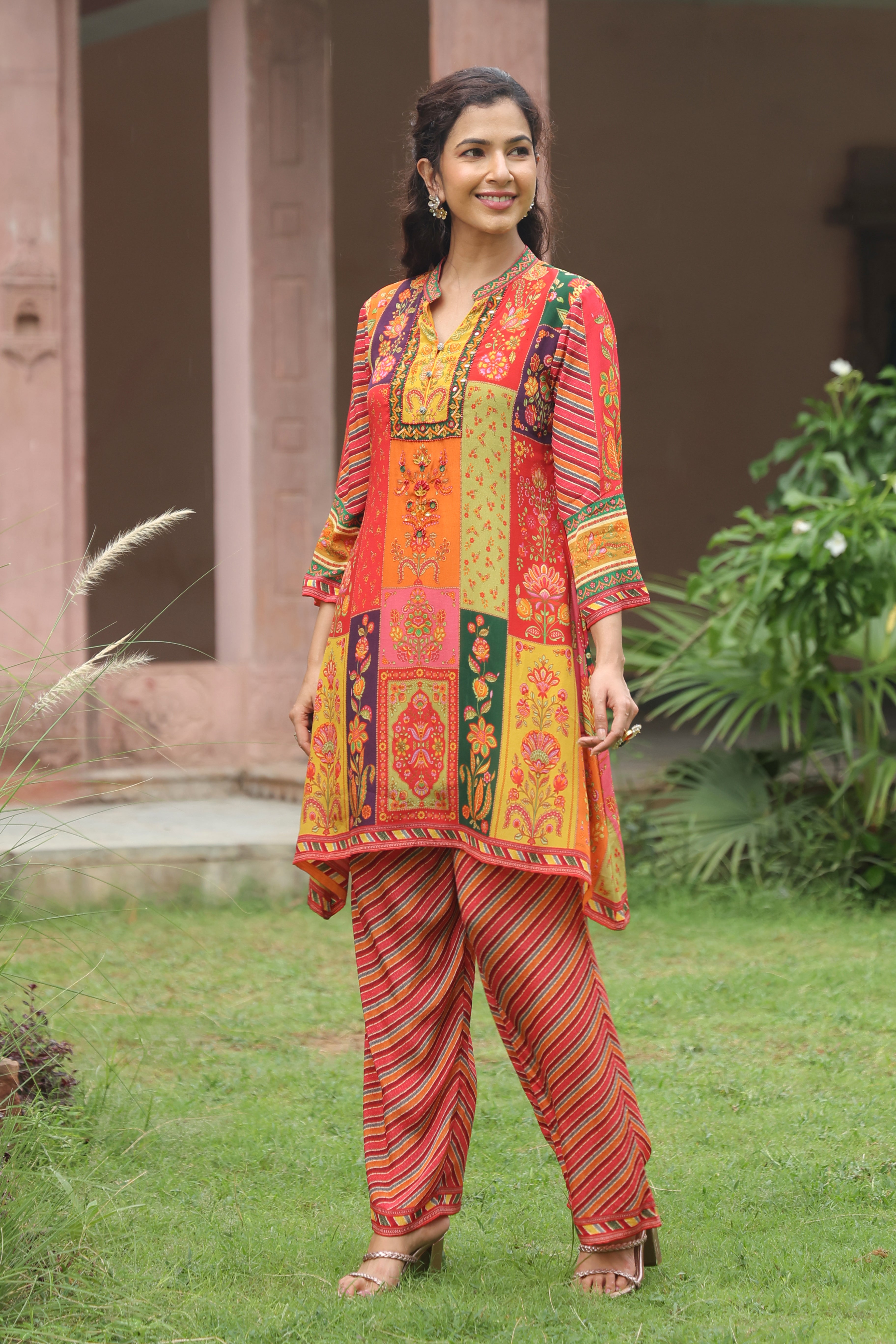 Vibrant Fiesta Printed Crepe Silk Kurta Set