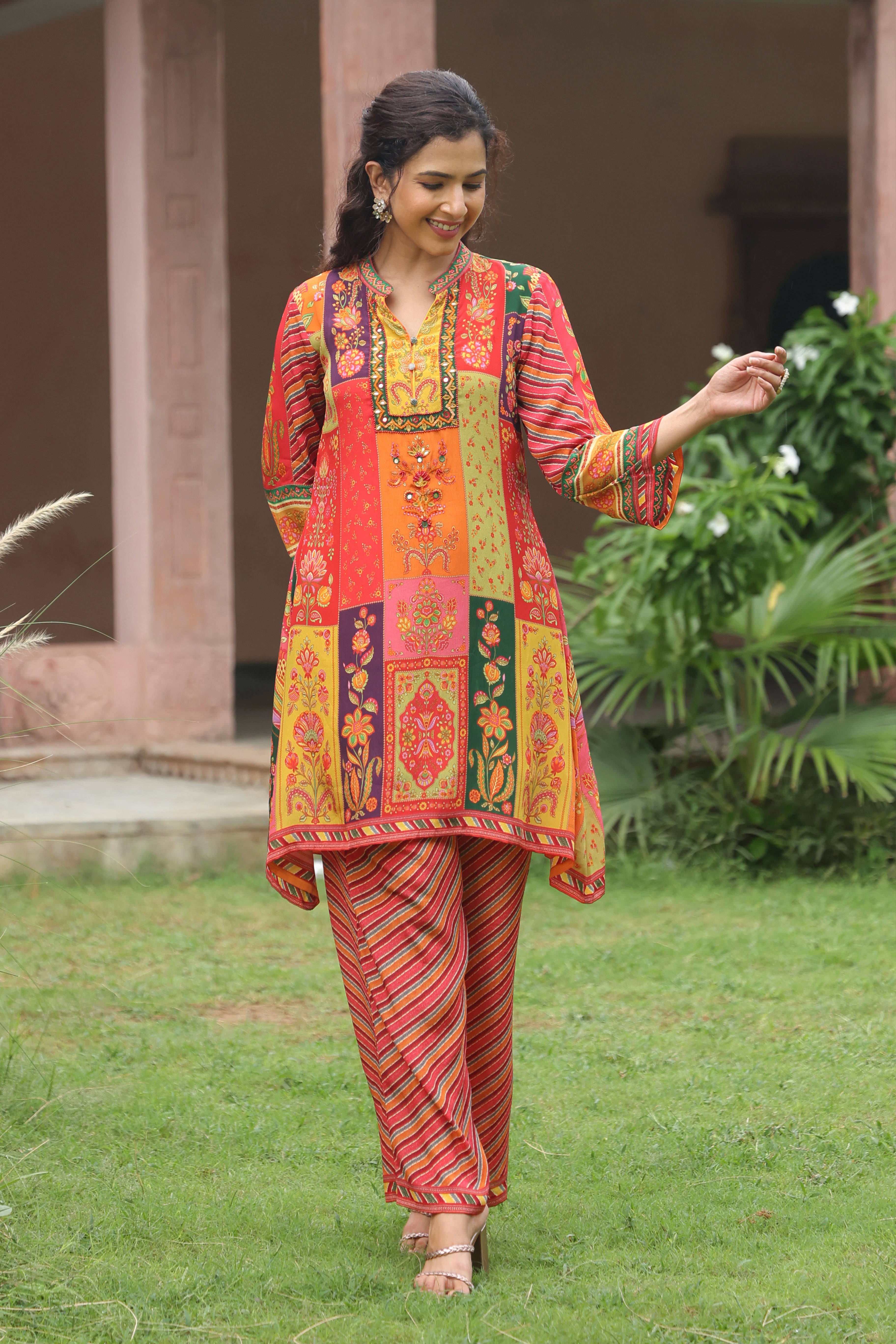 Vibrant Fiesta Printed Crepe Silk Kurta Set