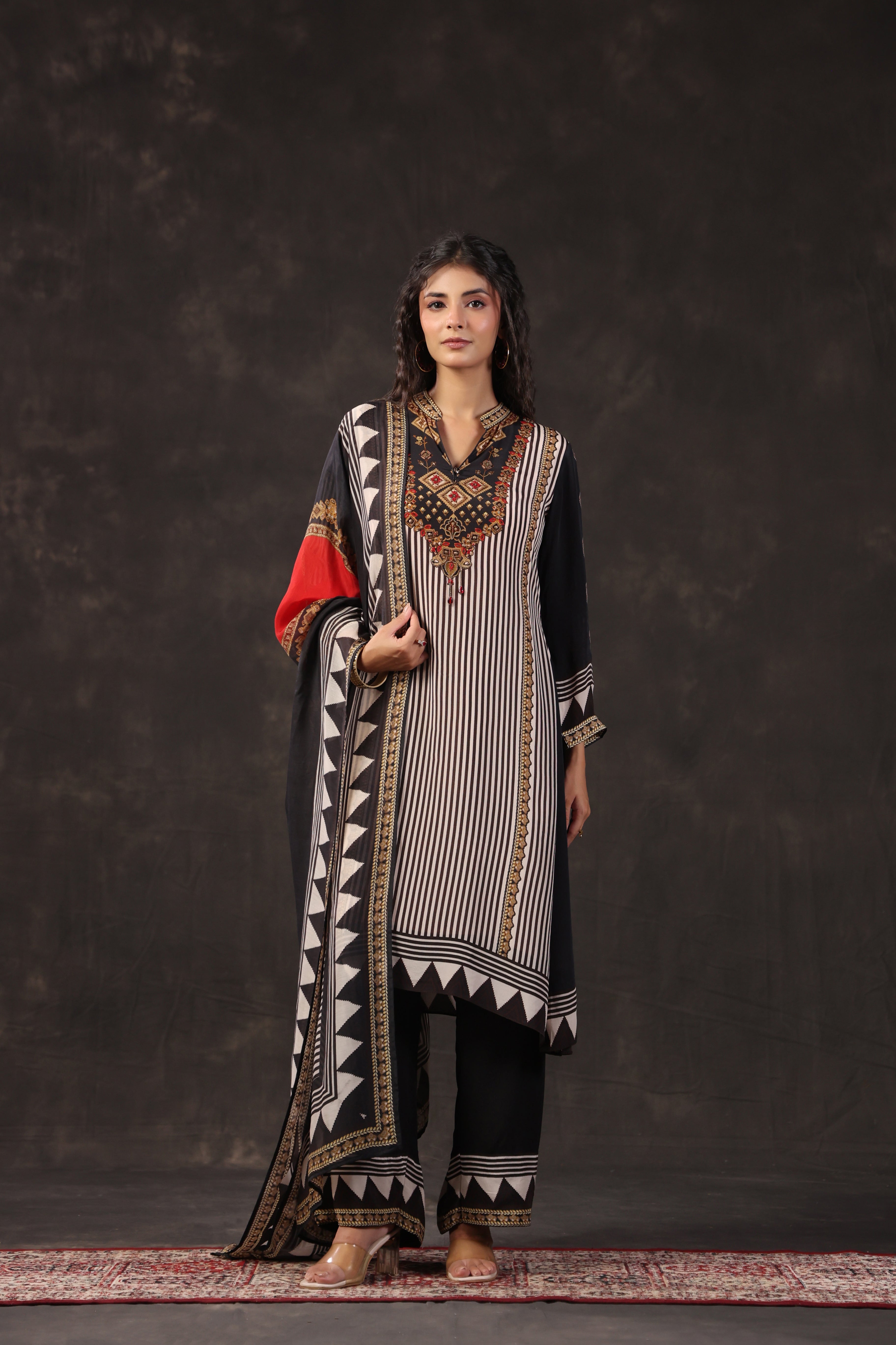 Monochrome Printed Crepe Silk Pant Set
