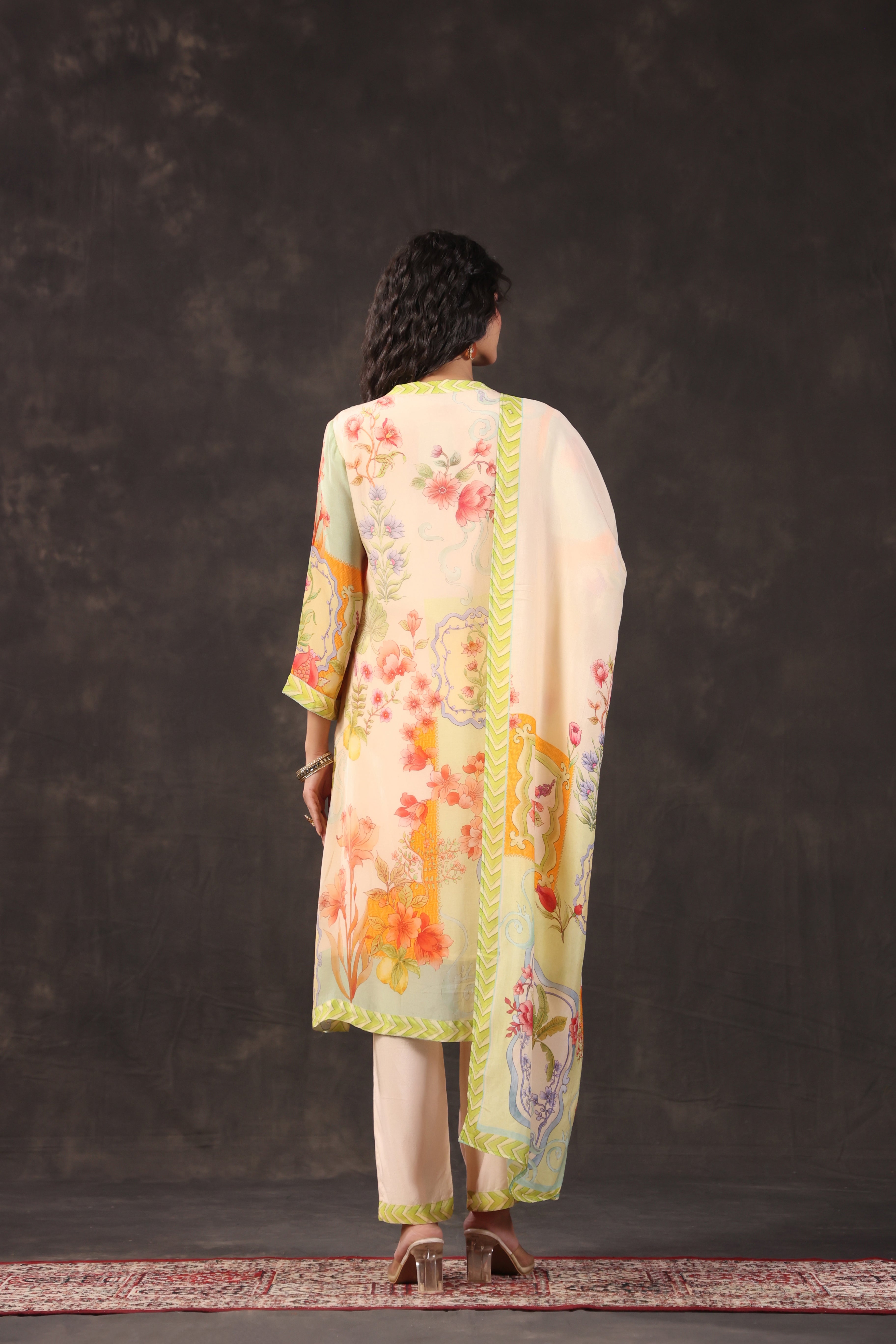 Pastel Bloom Printed Crepe Silk Pant Set