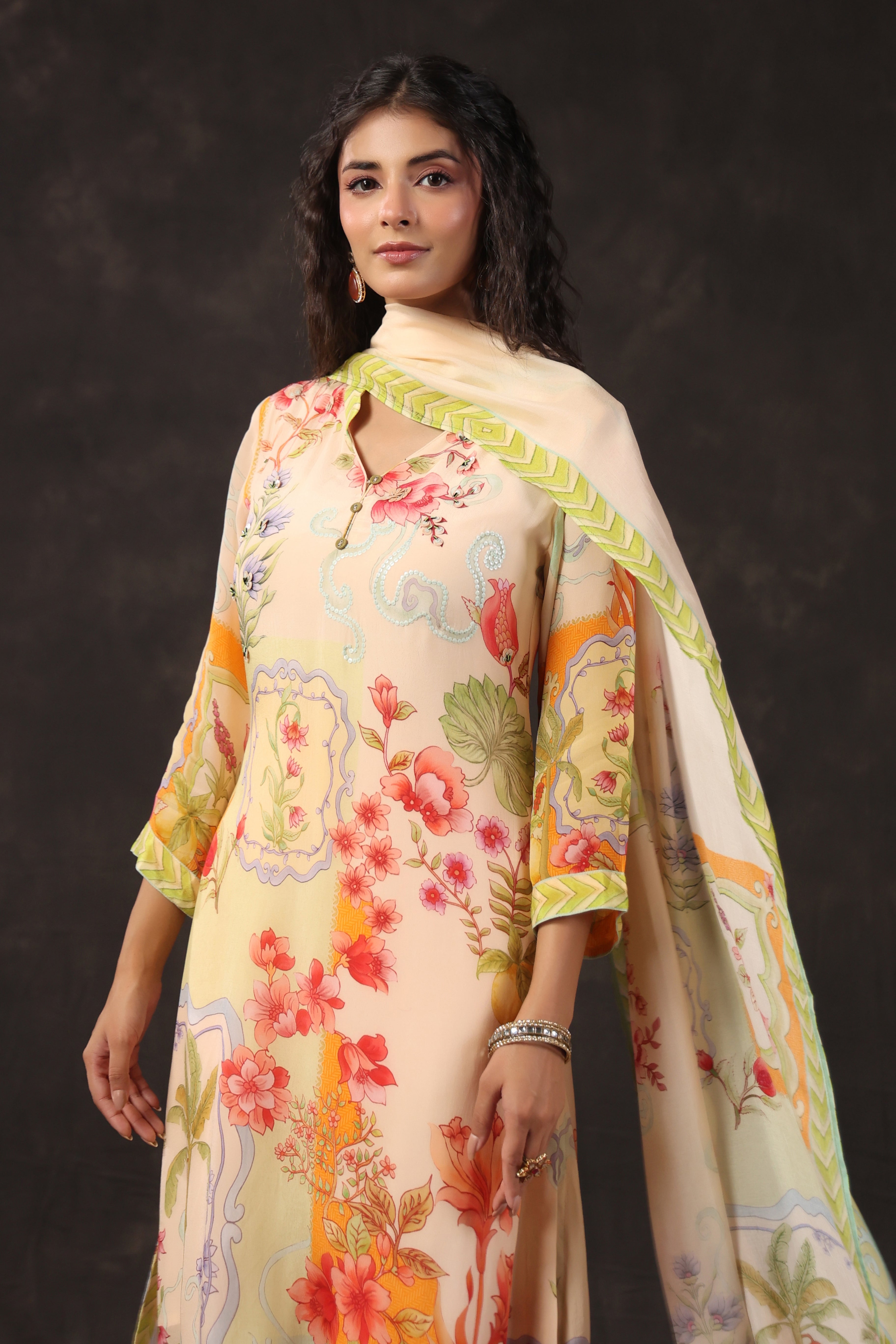 Pastel Bloom Printed Crepe Silk Pant Set