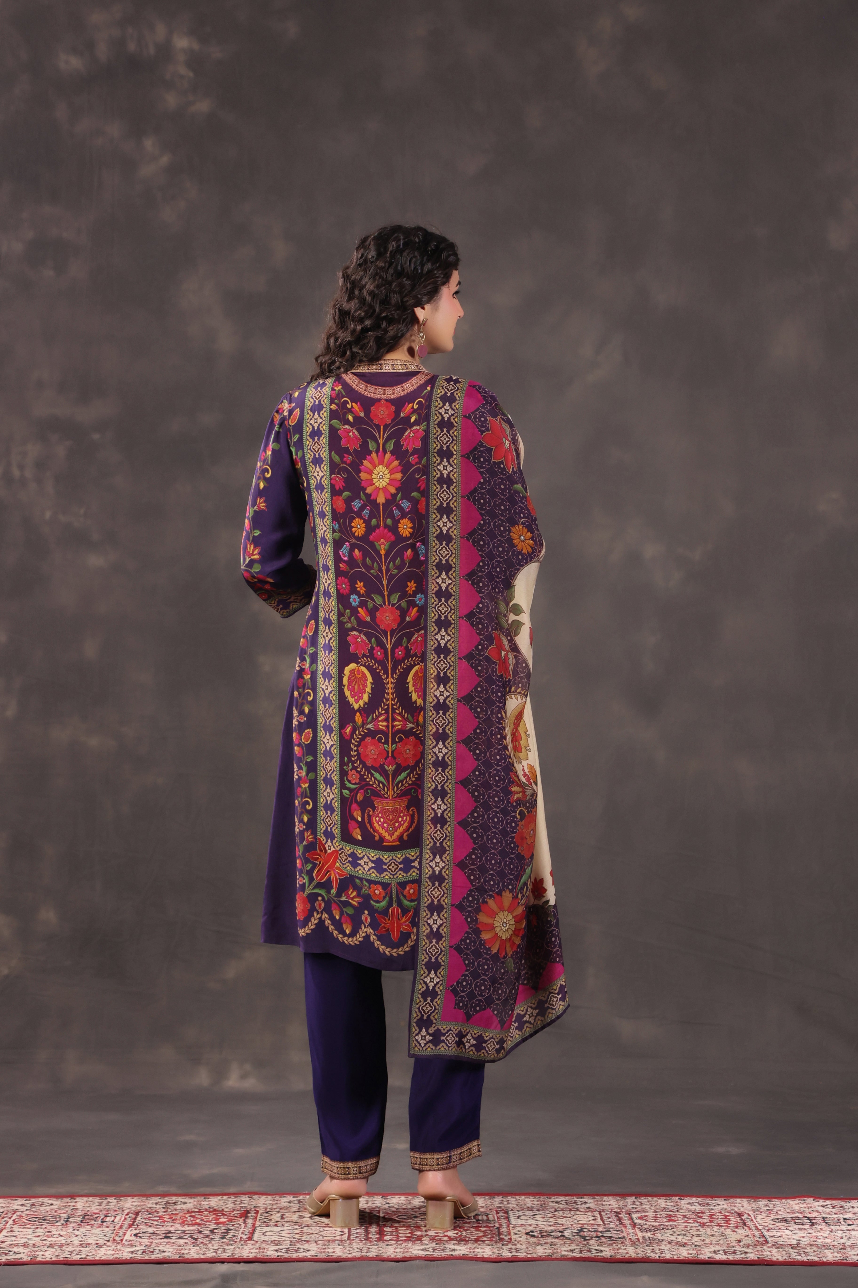 Indigo Floral Printed Crepe Silk Pant Set