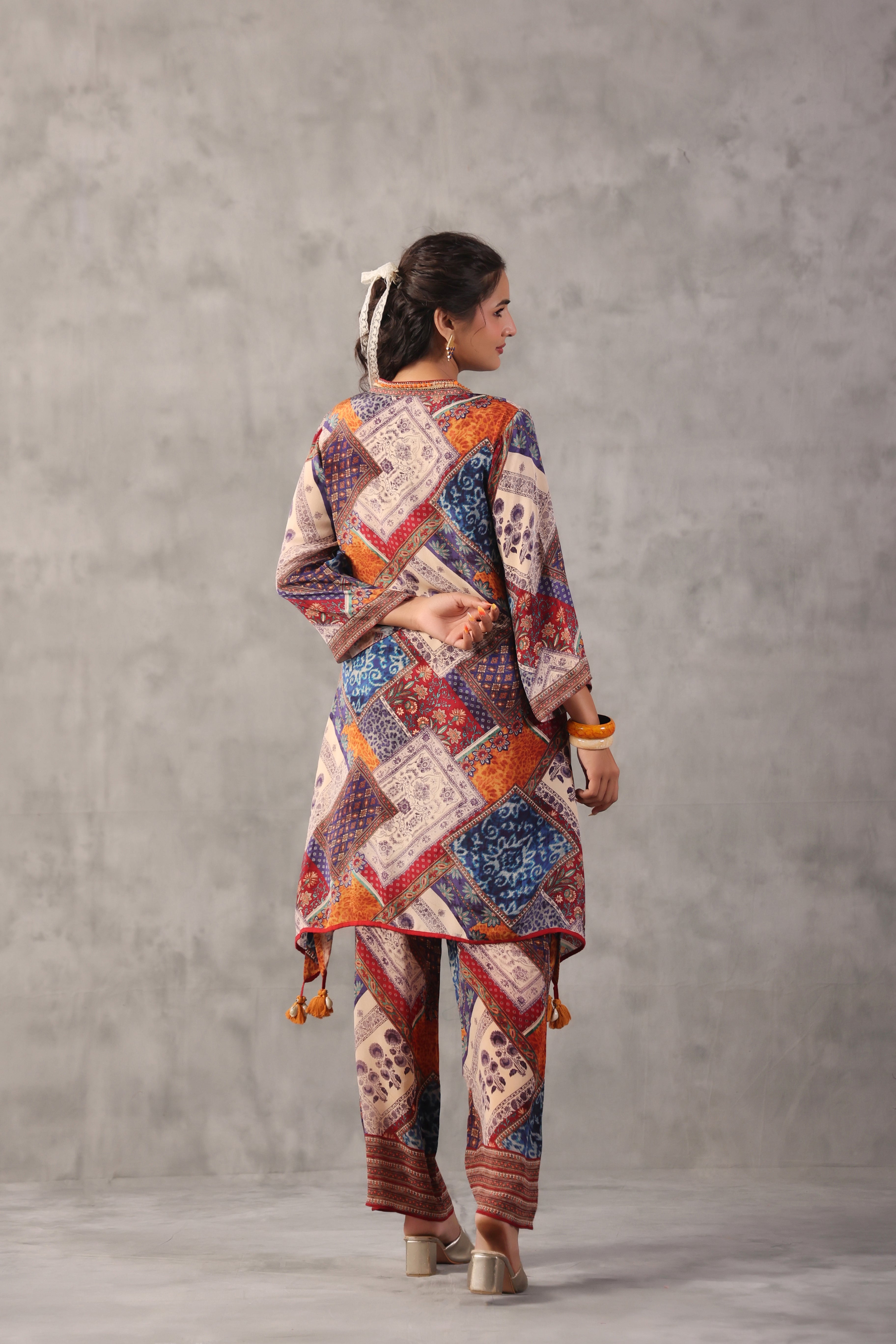Multicolor Box Printed Crepe Silk Co-Ord Set
