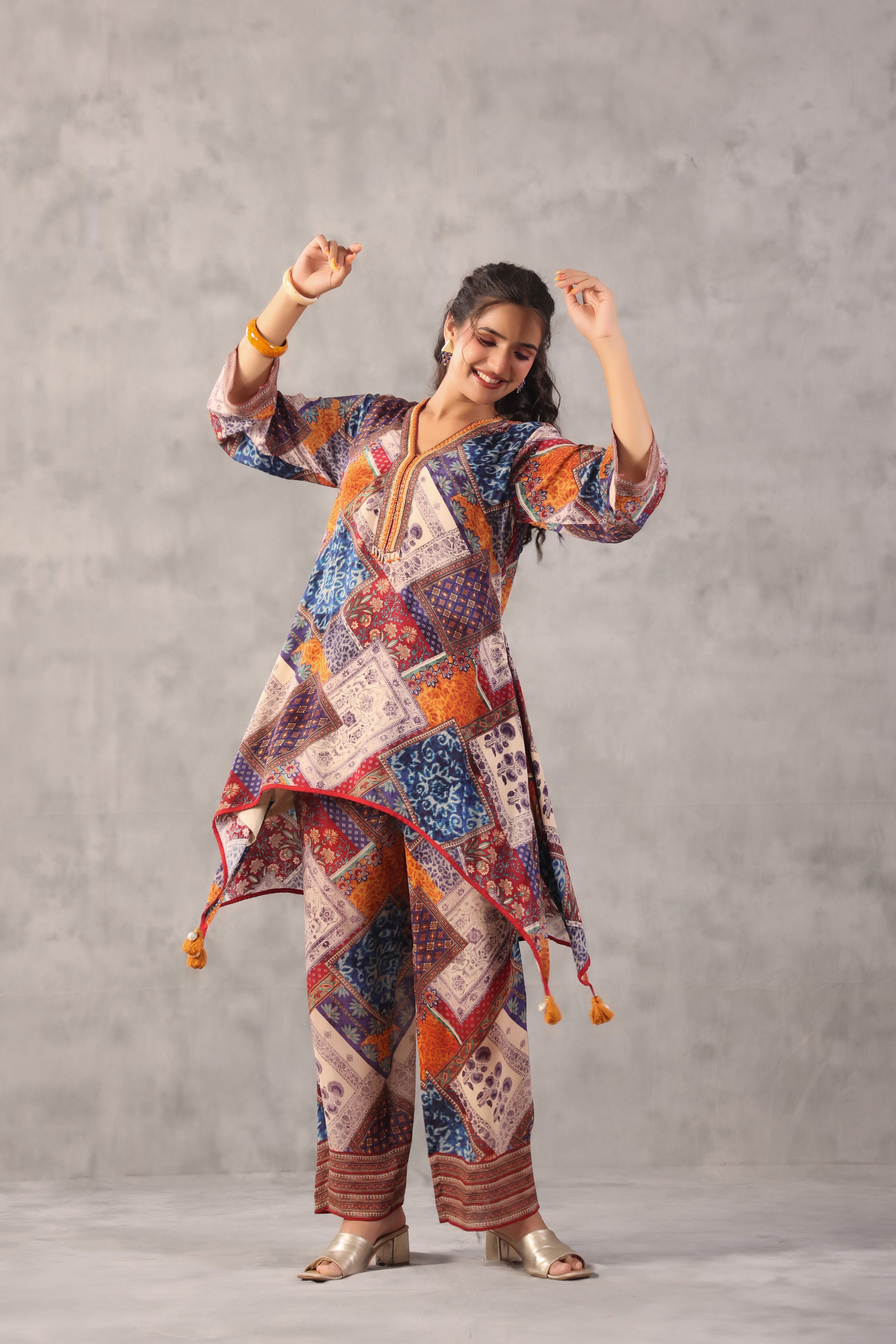 Multicolor Box Printed Crepe Silk Co-Ord Set
