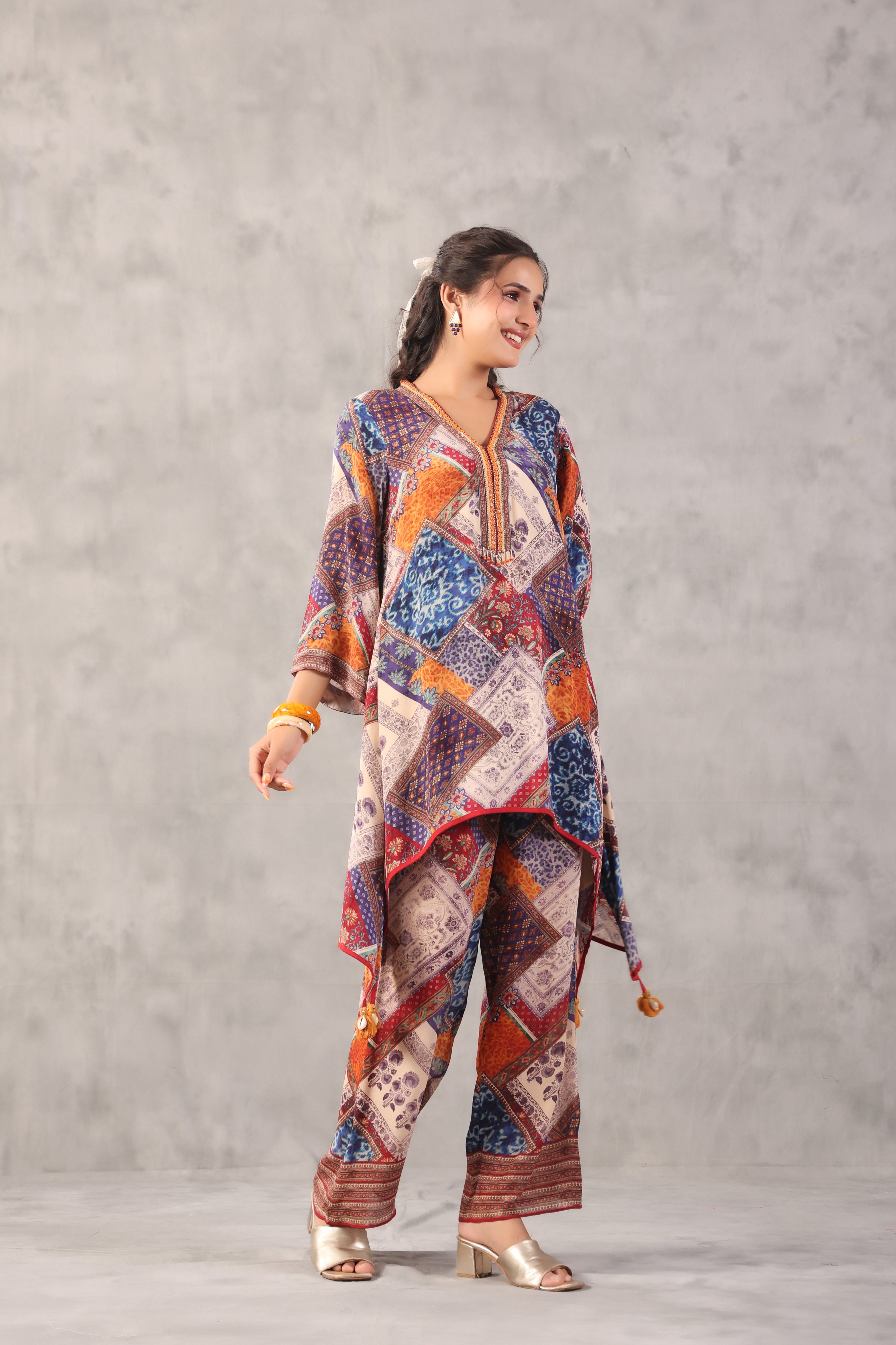 Multicolor Box Printed Crepe Silk Co-Ord Set