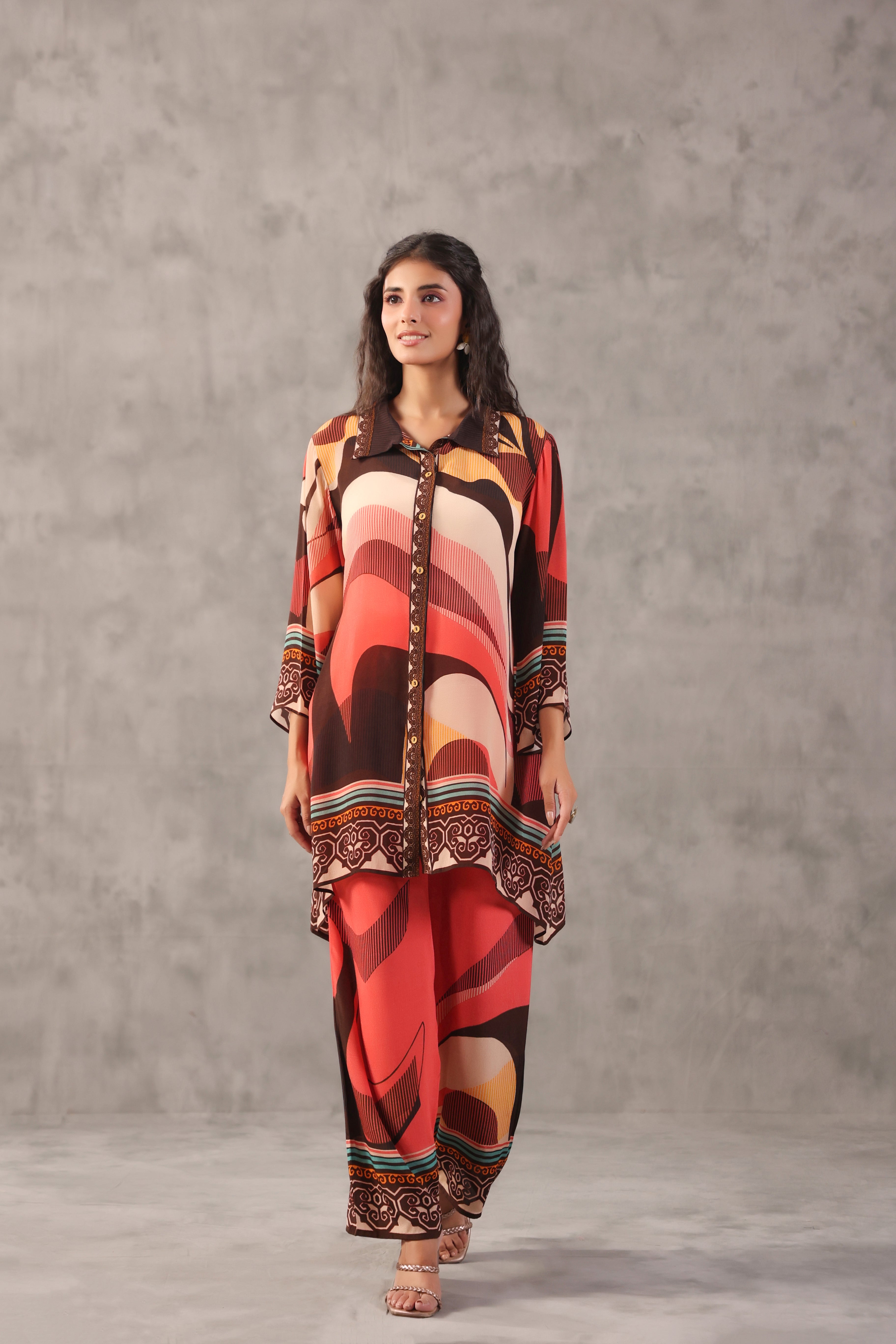 Retro Wave Printed Crepe Silk Co-Ord Set