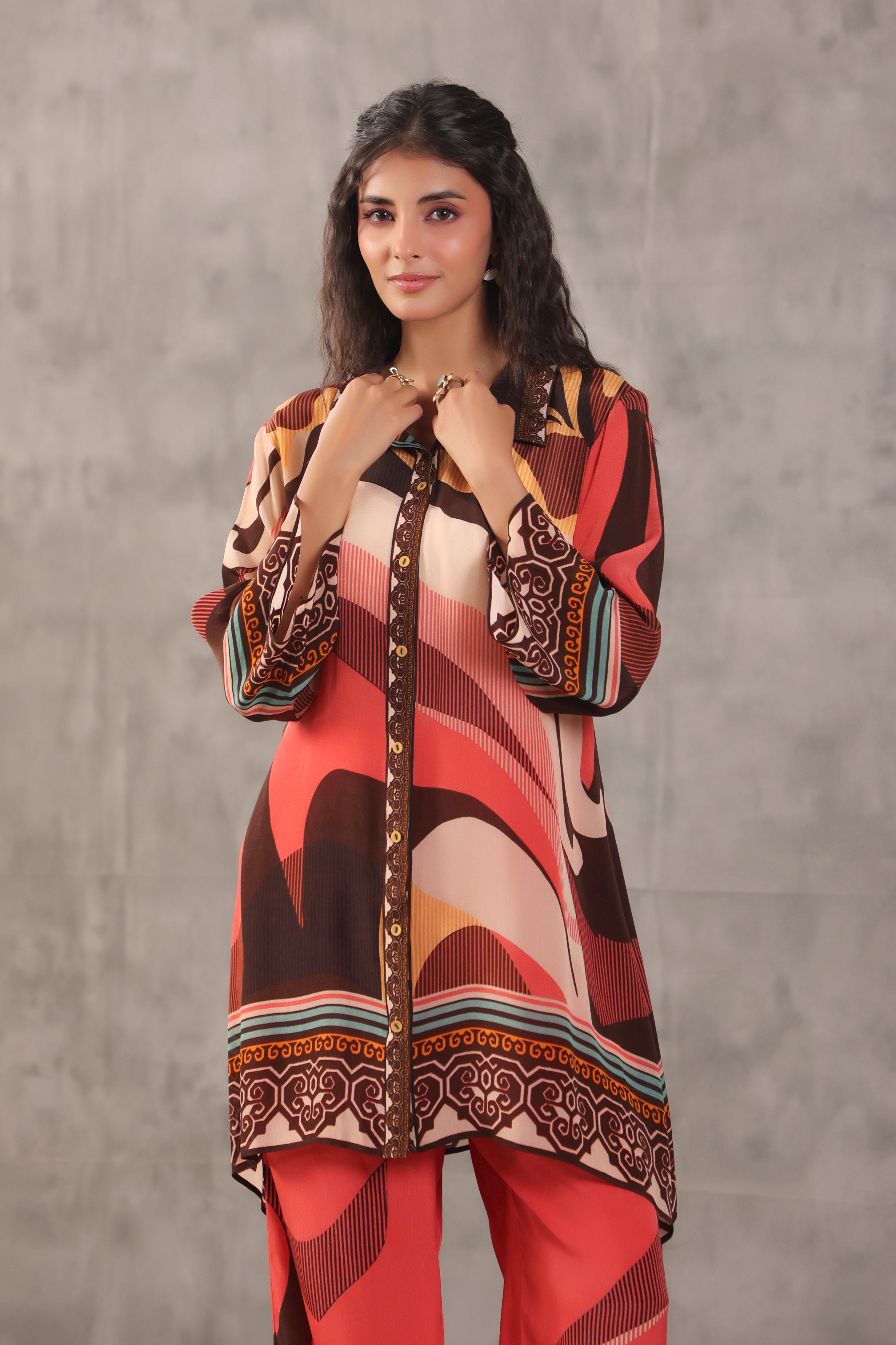 Retro Wave Printed Crepe Silk Co-Ord Set