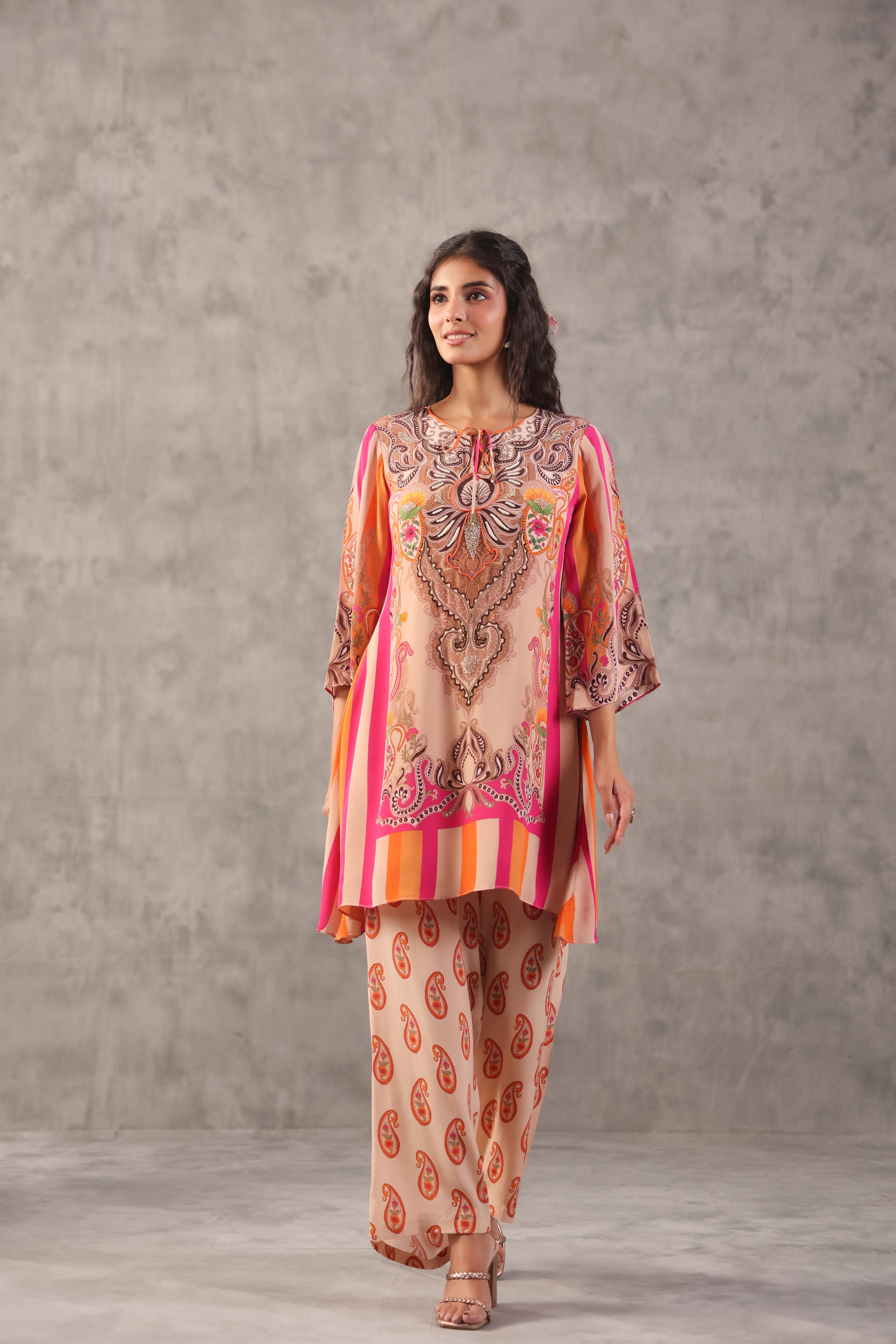 Vibrant Pastel Printed Crepe Silk Kurta Set