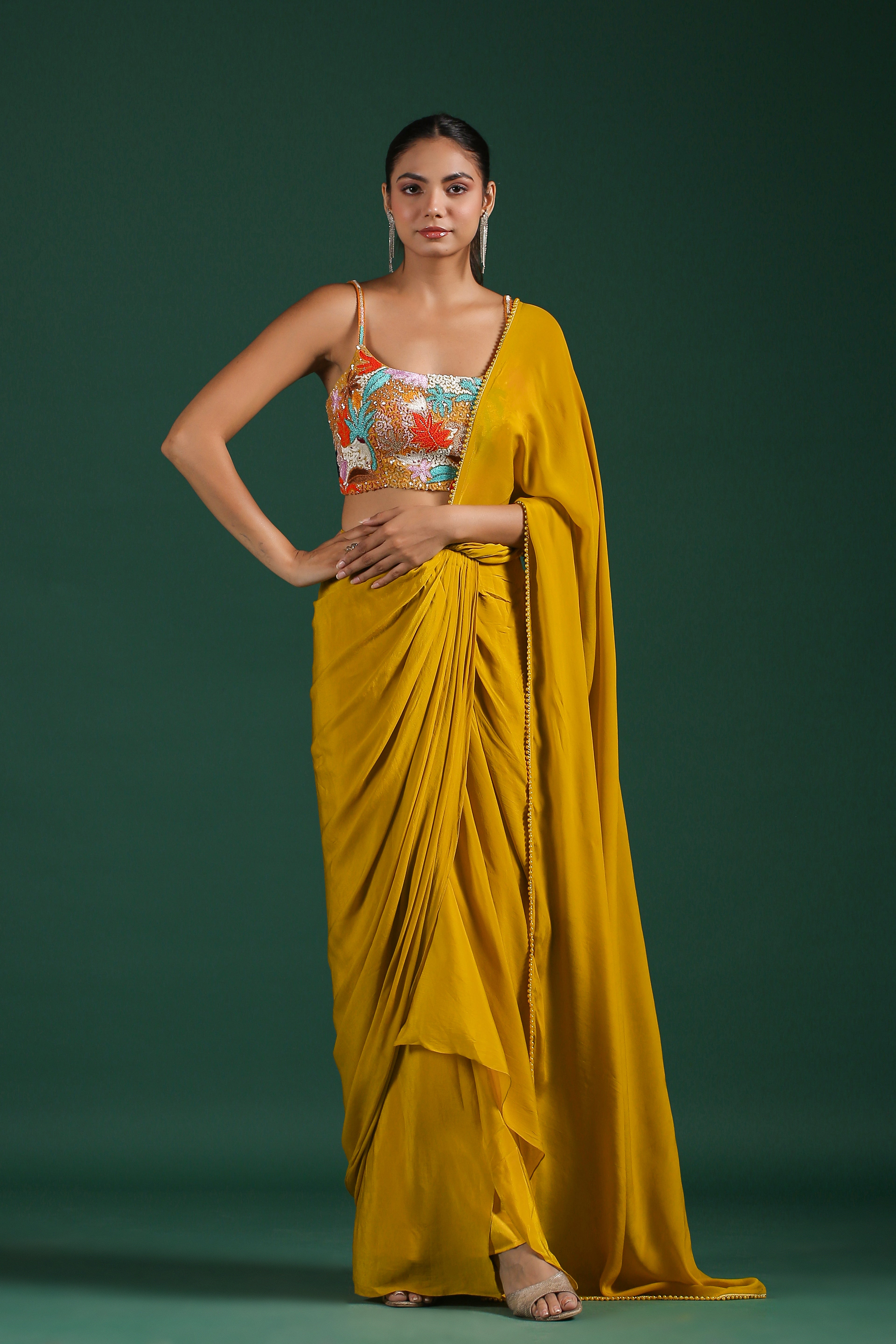 Golden Yellow Embellished Draped Saree