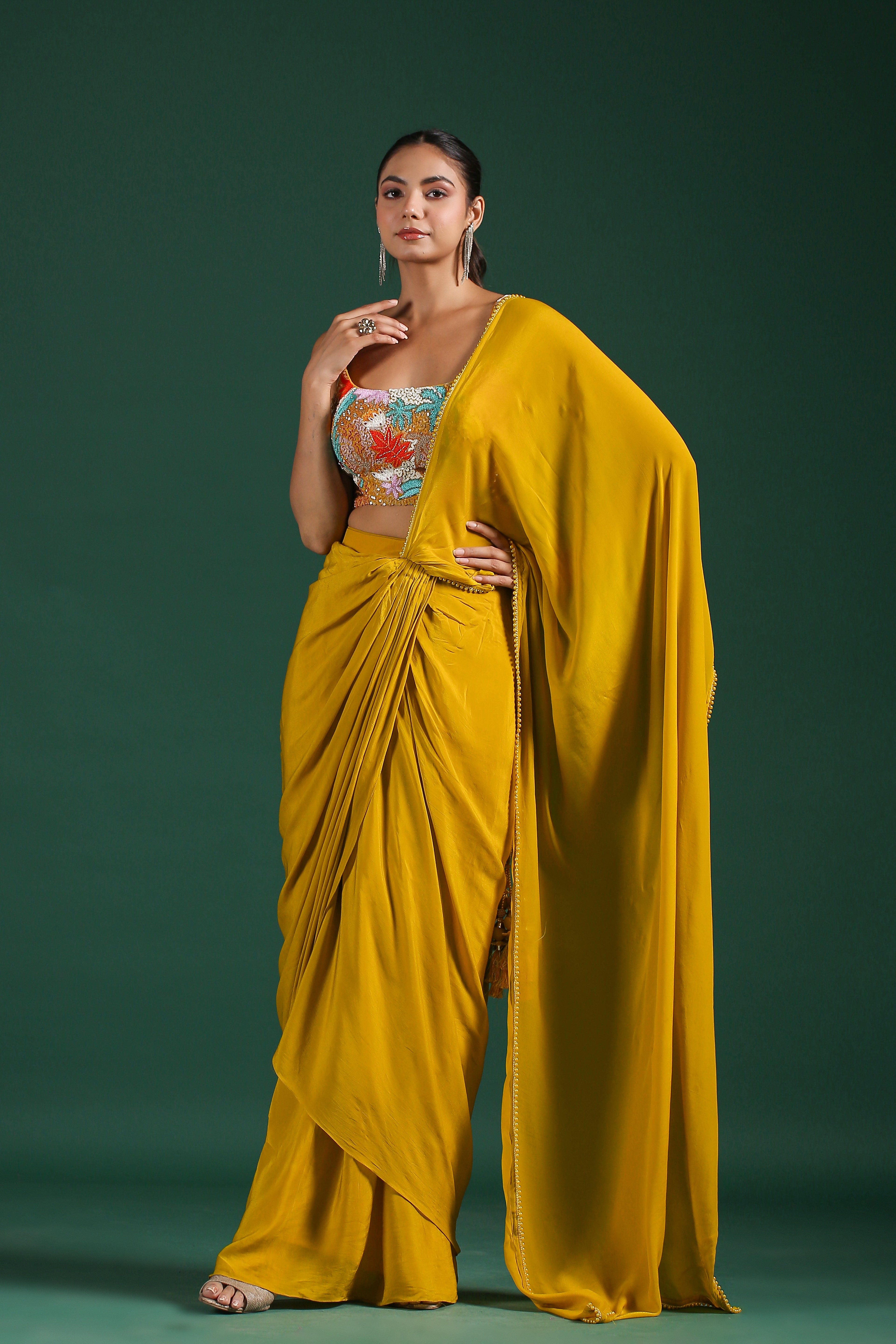 Golden Yellow Embellished Draped Saree