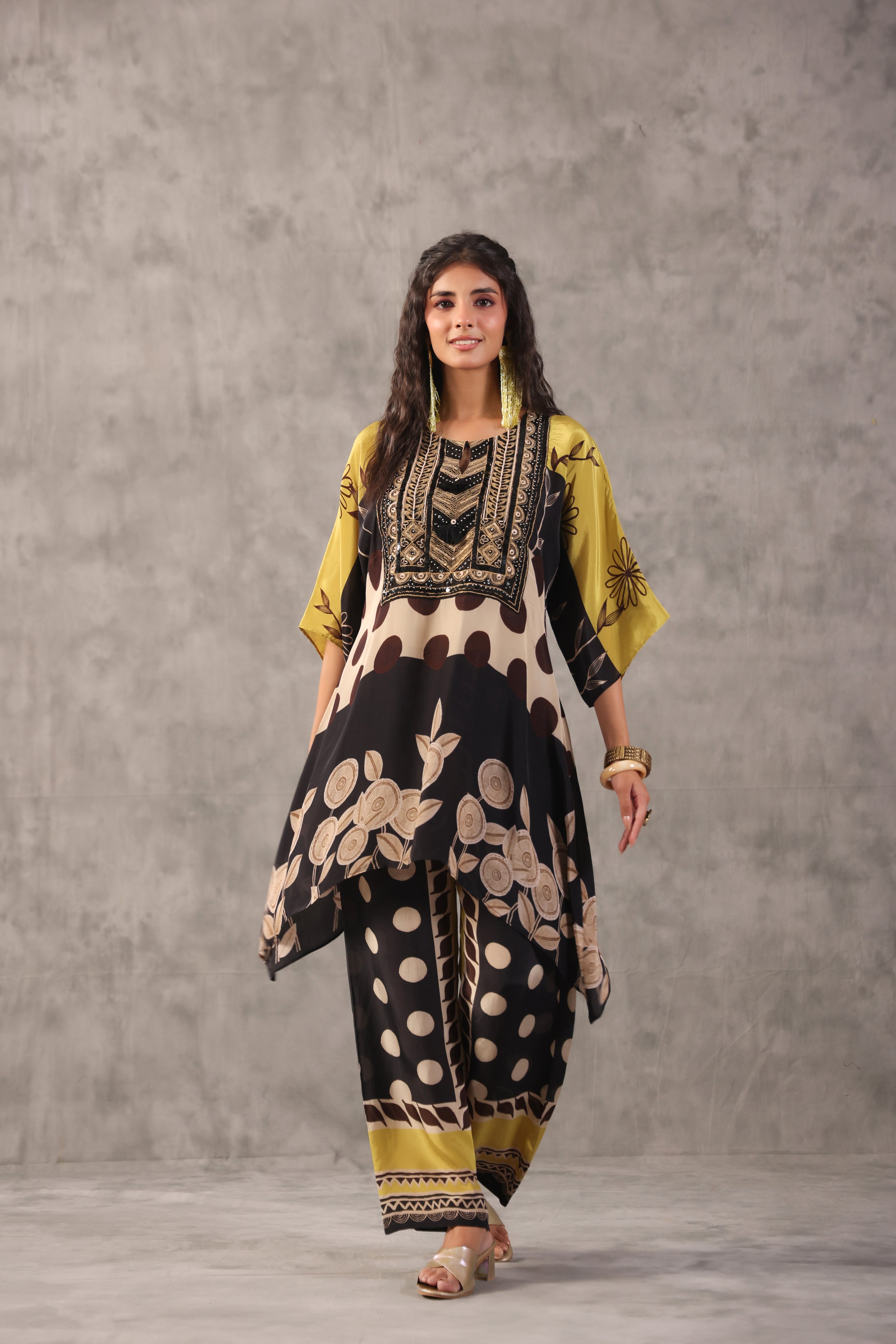 Muted Olive Embelllished Crepe Silk Co-Ord Set