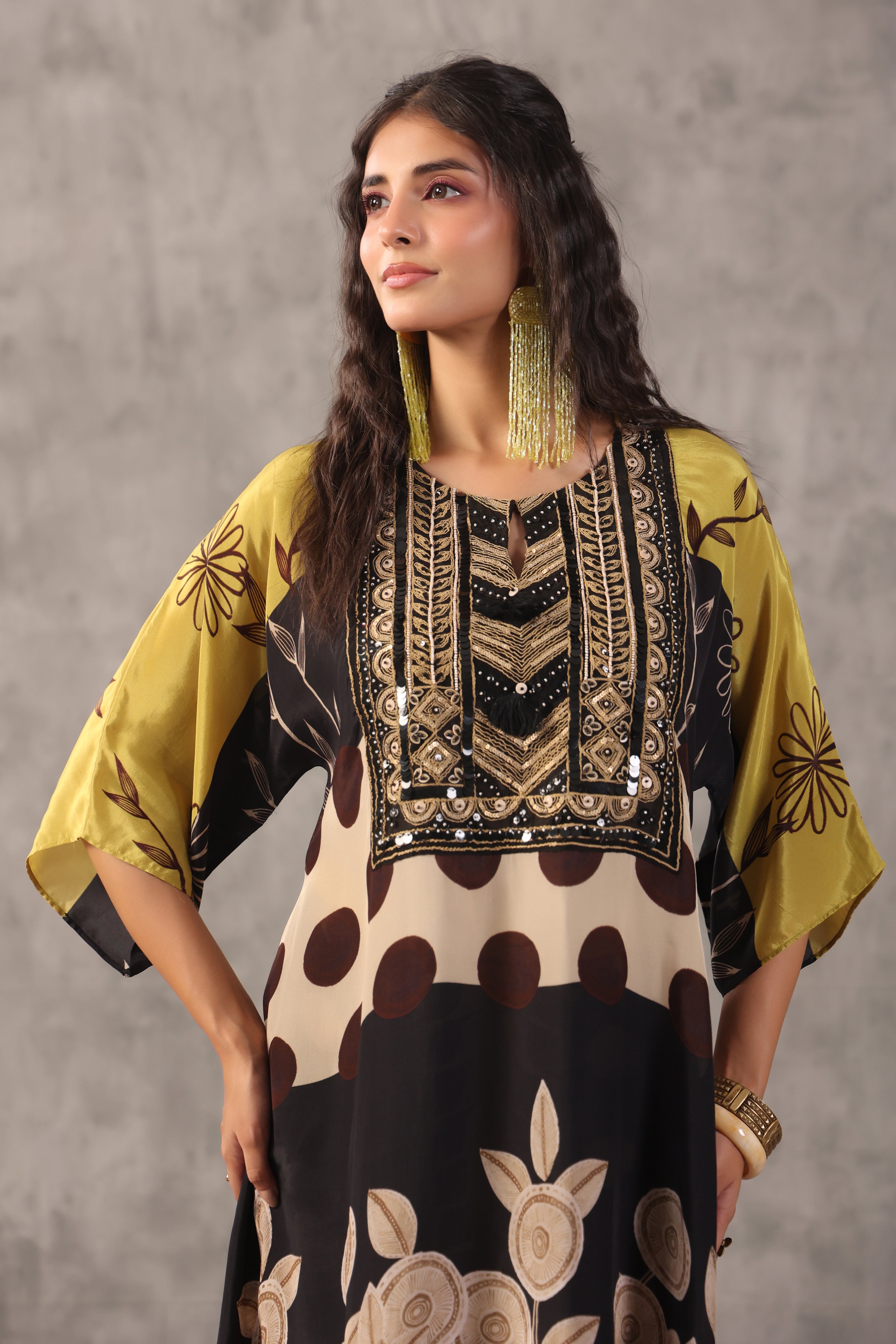 Muted Olive Embelllished Crepe Silk Co-Ord Set