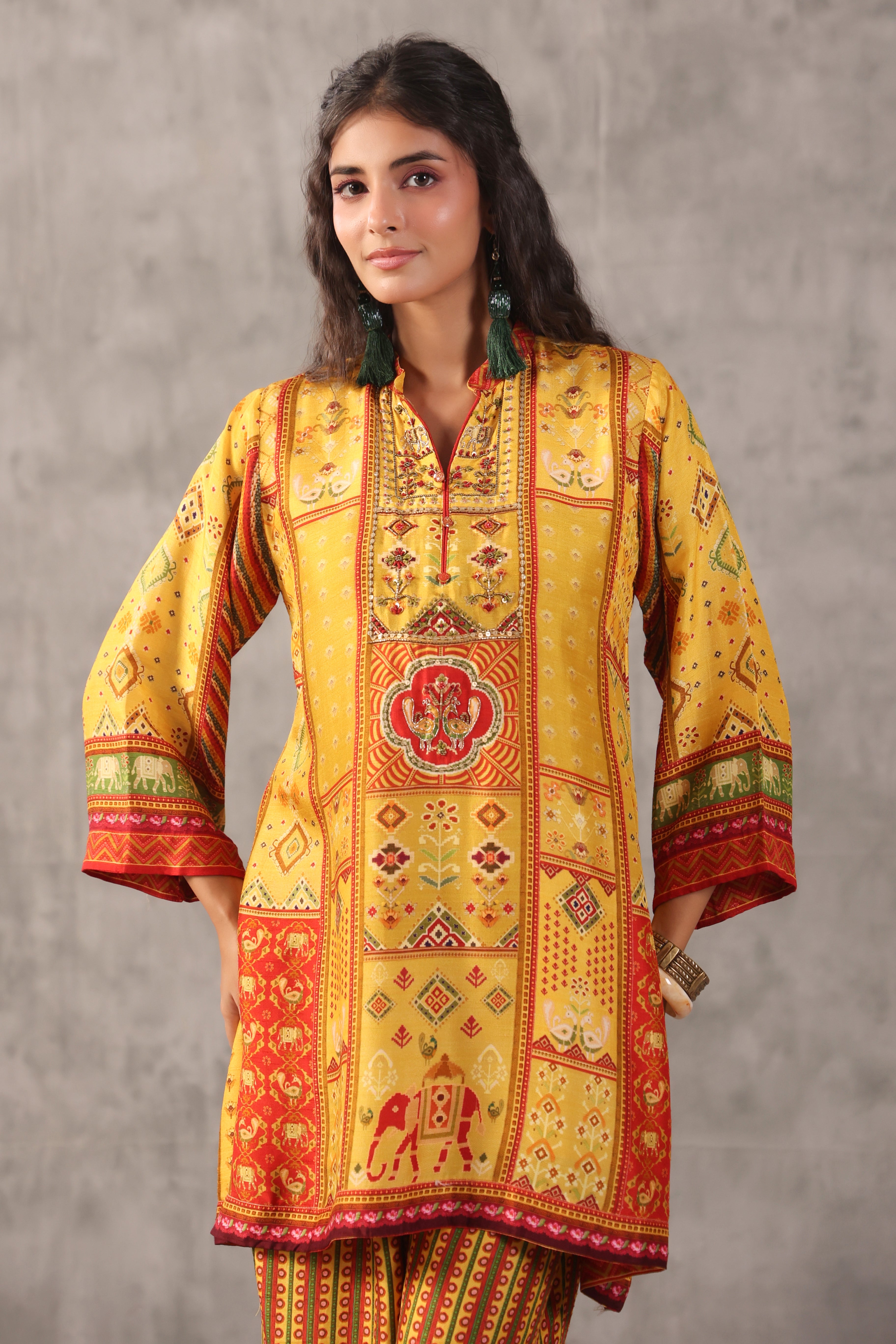 Sunset Printed Dola Silk Kurta Set