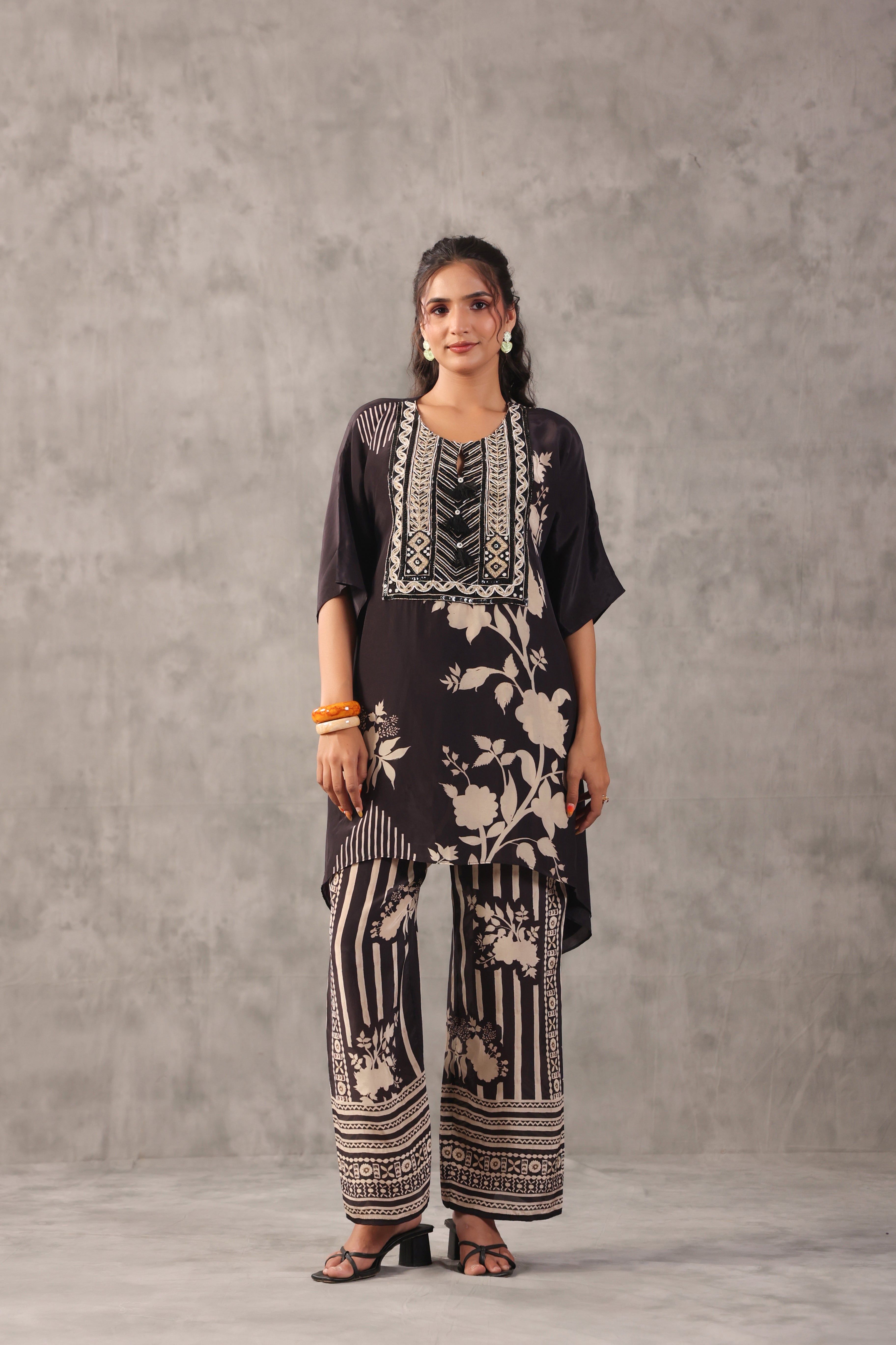Black Rave Embelllished Crepe Silk Co-Ord Set