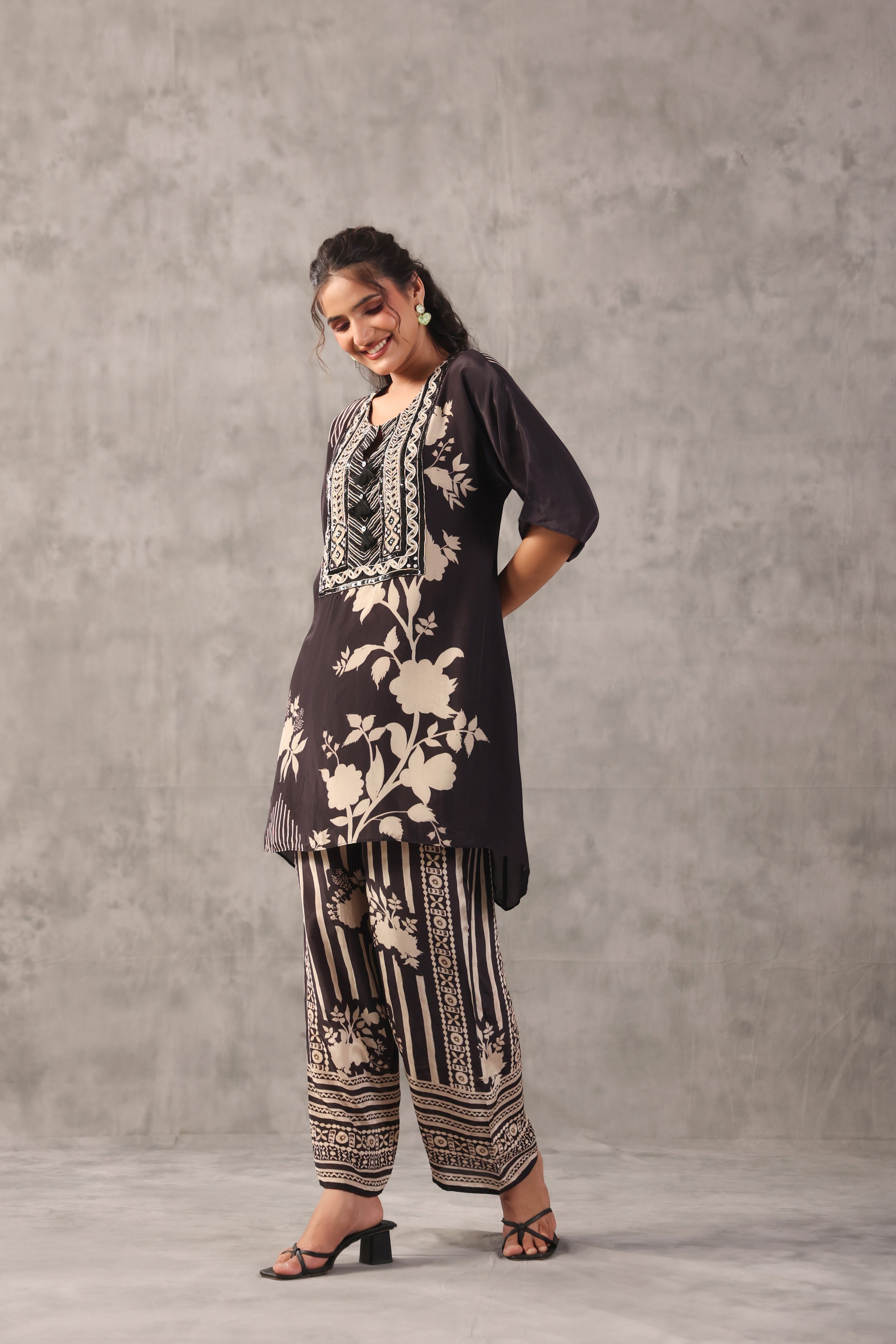 Black Rave Embelllished Crepe Silk Co-Ord Set